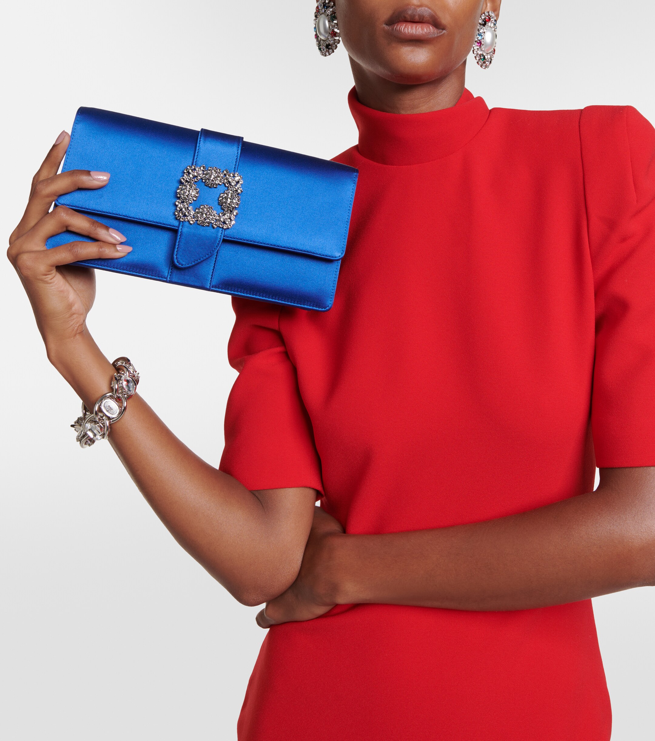MANOLO BLAHNIK Capri embellished satin clutch