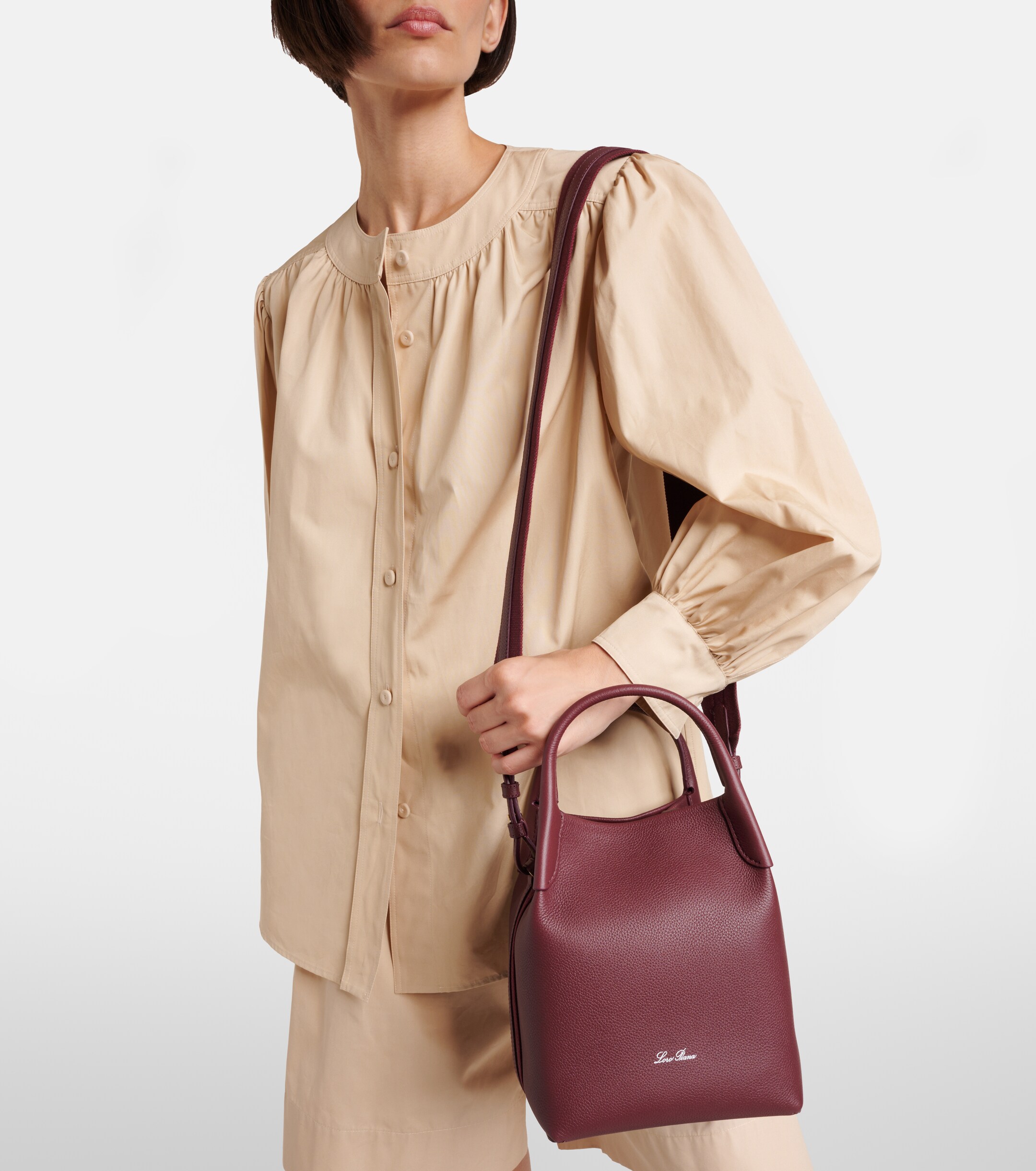 Loro Piana Bale Small leather bucket bag