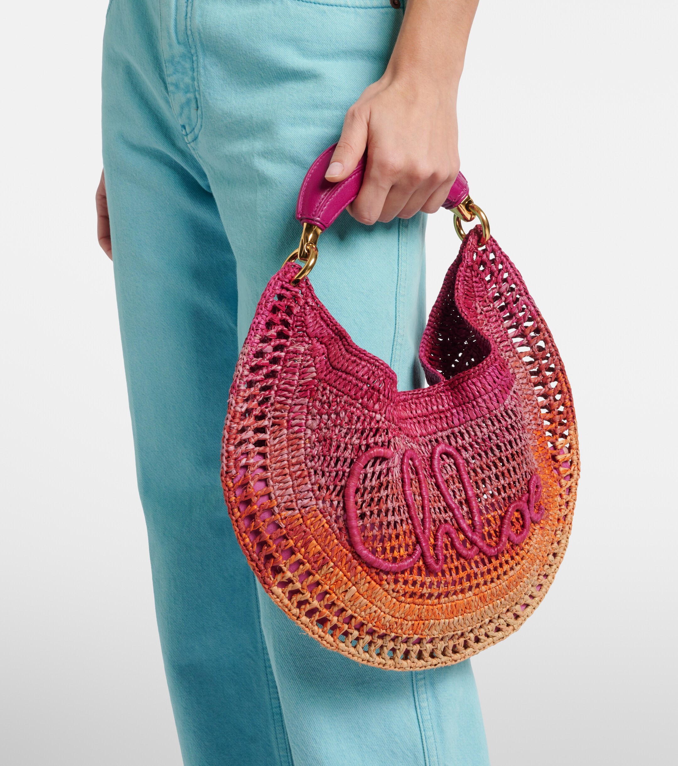 Chloé Summer Banana Medium raffia shoulder bag