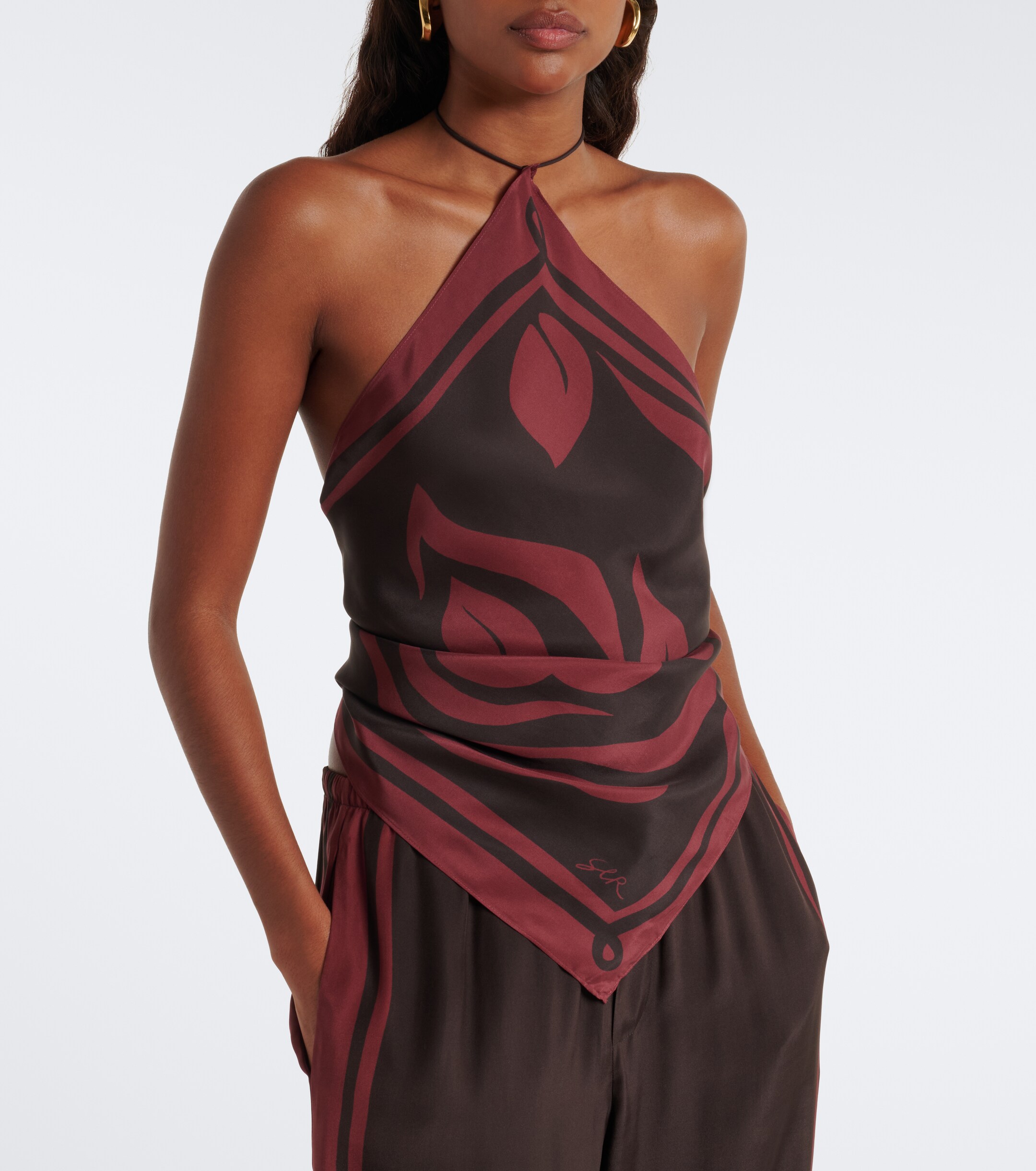 SIR. SIR Printed silk satin scarf top
