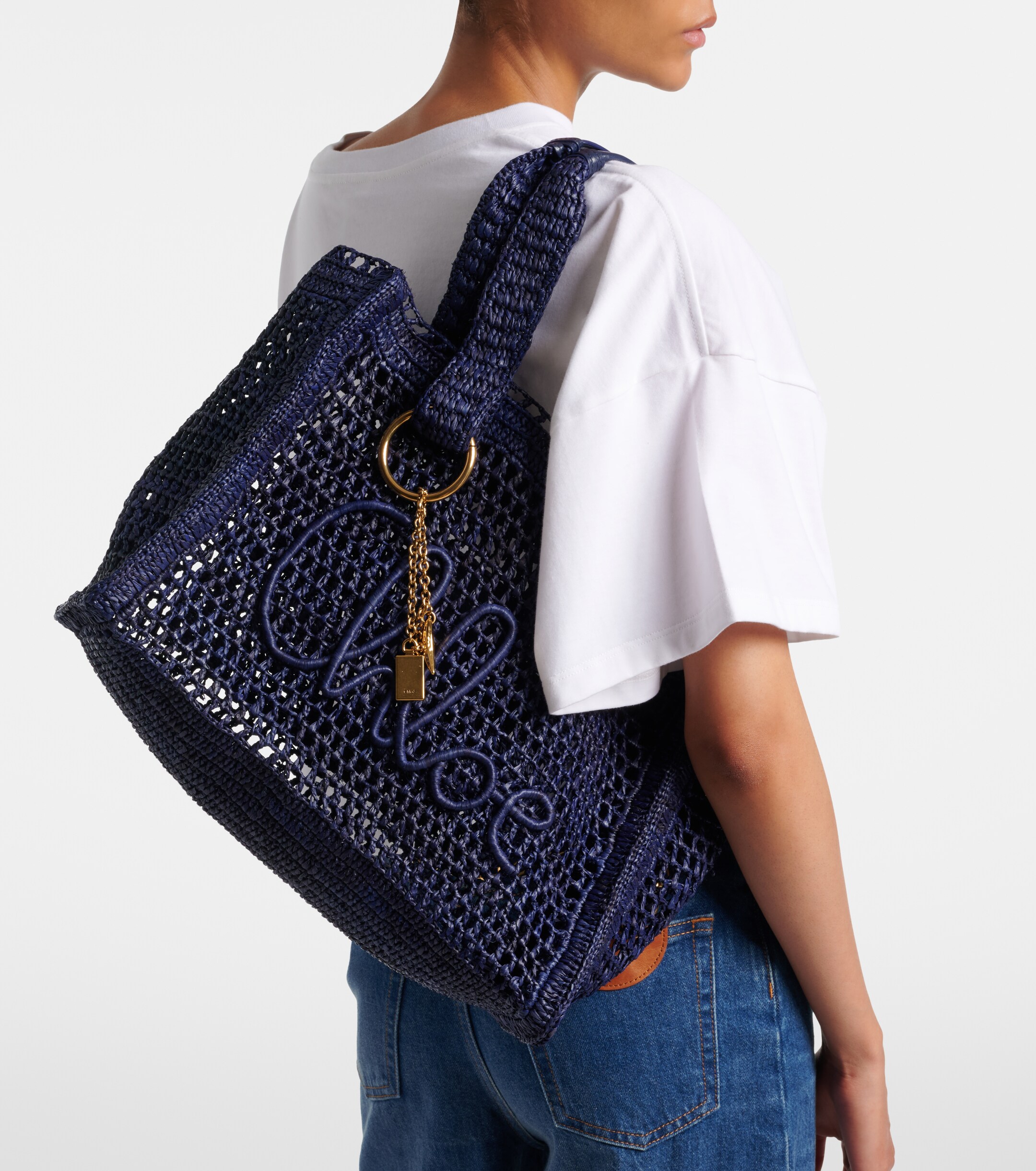 Chloé Summer Banana East-West raffia tote bag