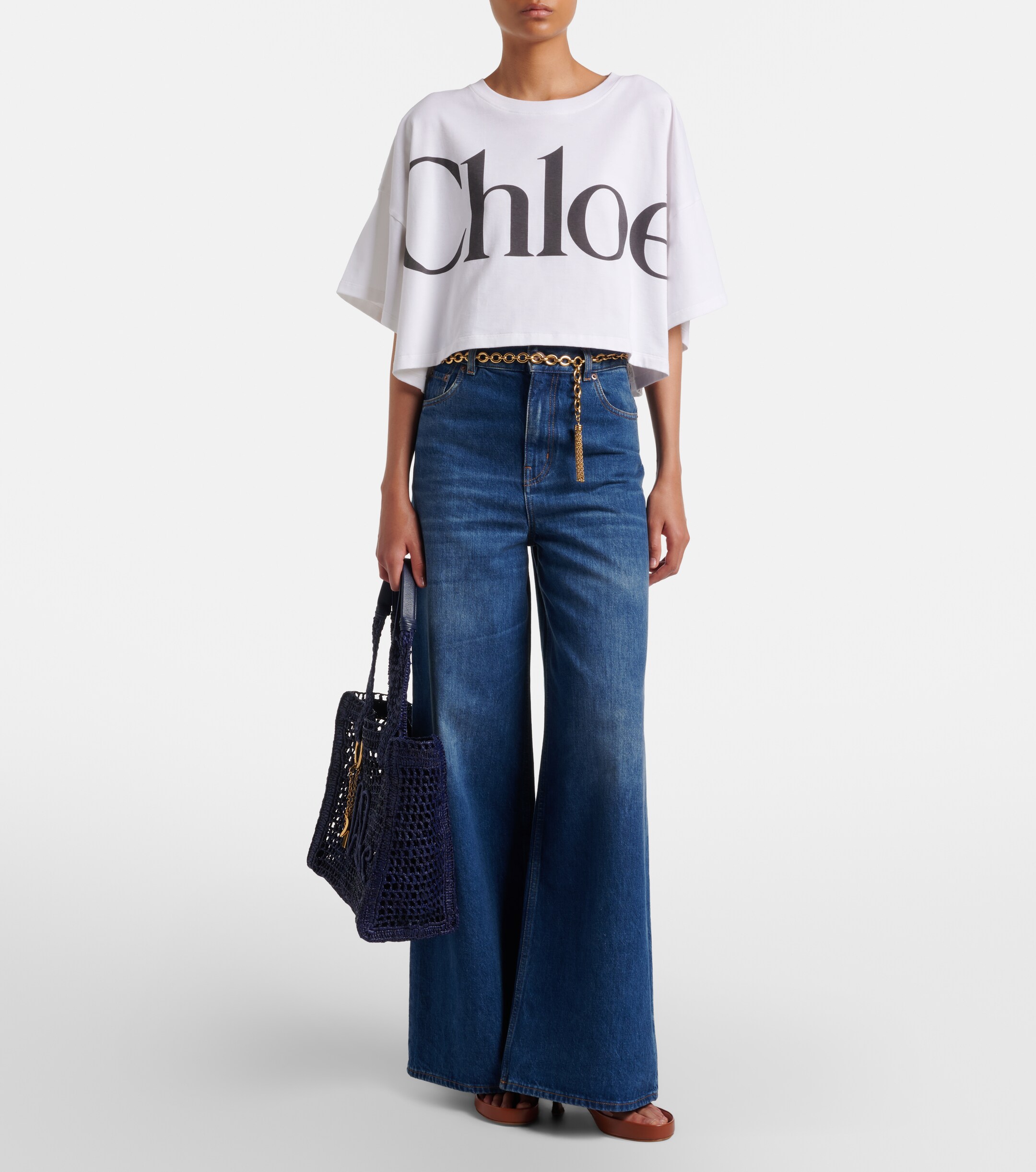 Chloé Summer Banana East-West raffia tote bag
