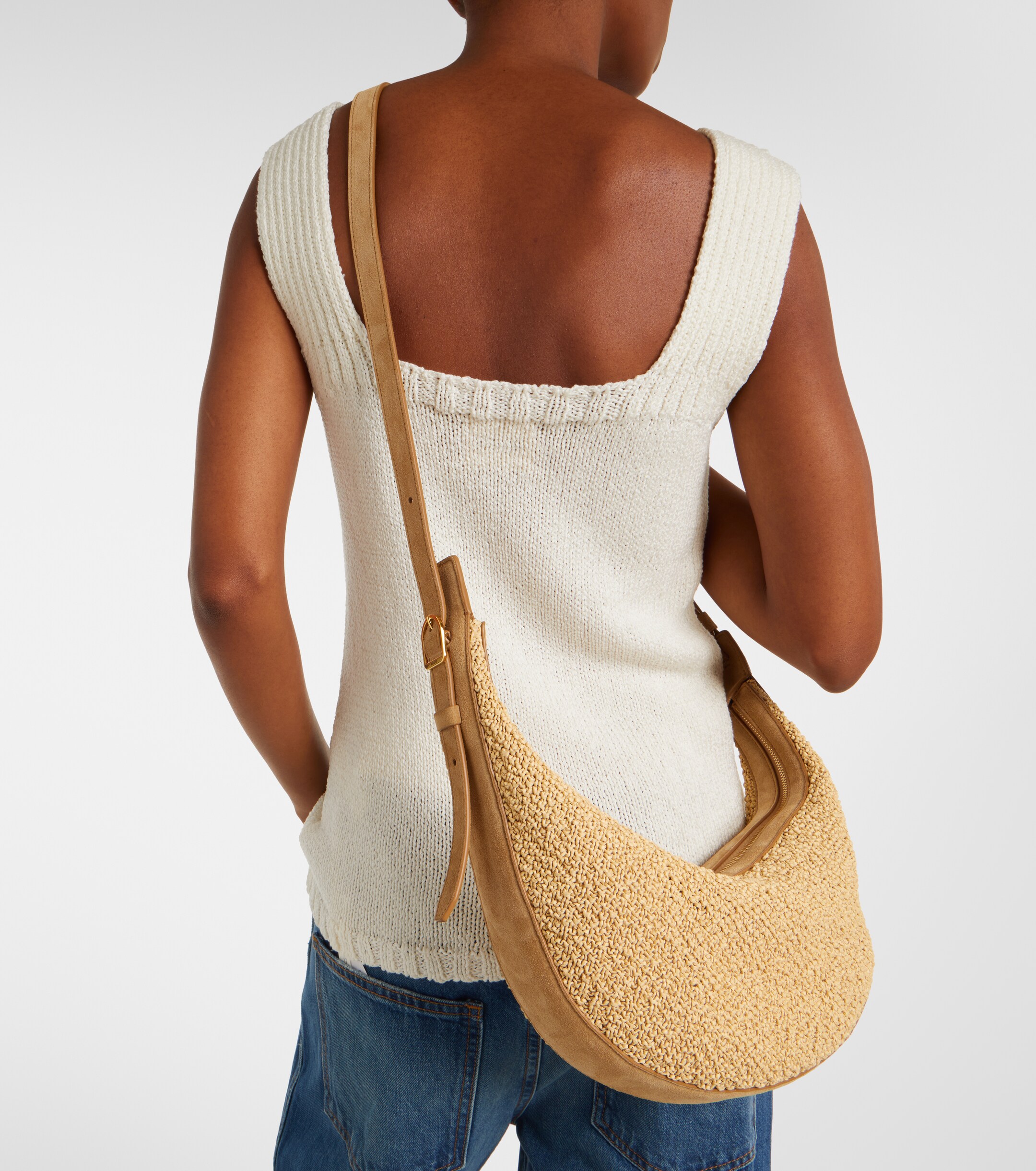 KHAITE Augustina Small raffia and suede crossbody bag