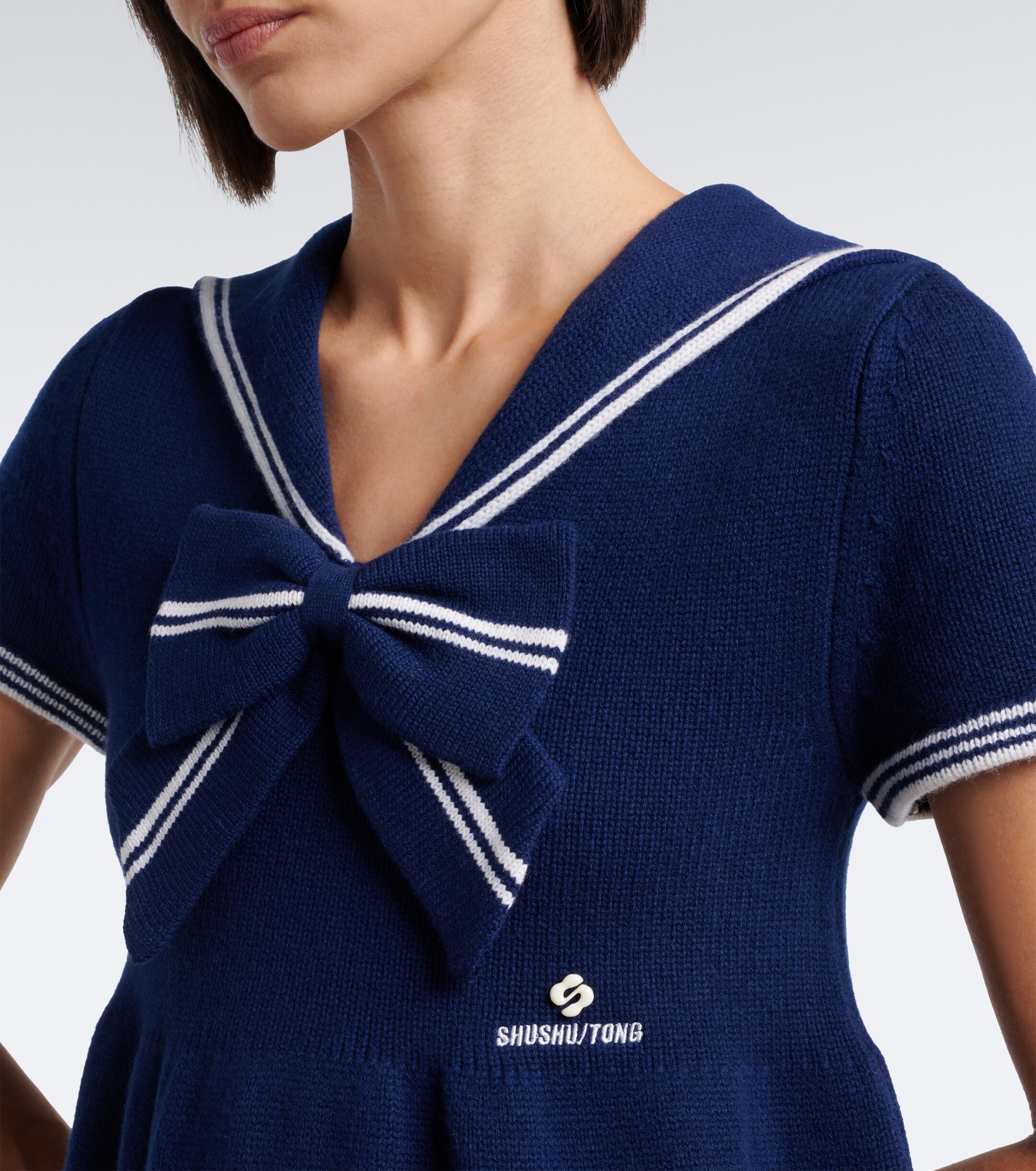 SHUSHU/TONG Shushu/Tong Bow-detail knitted wool minidress