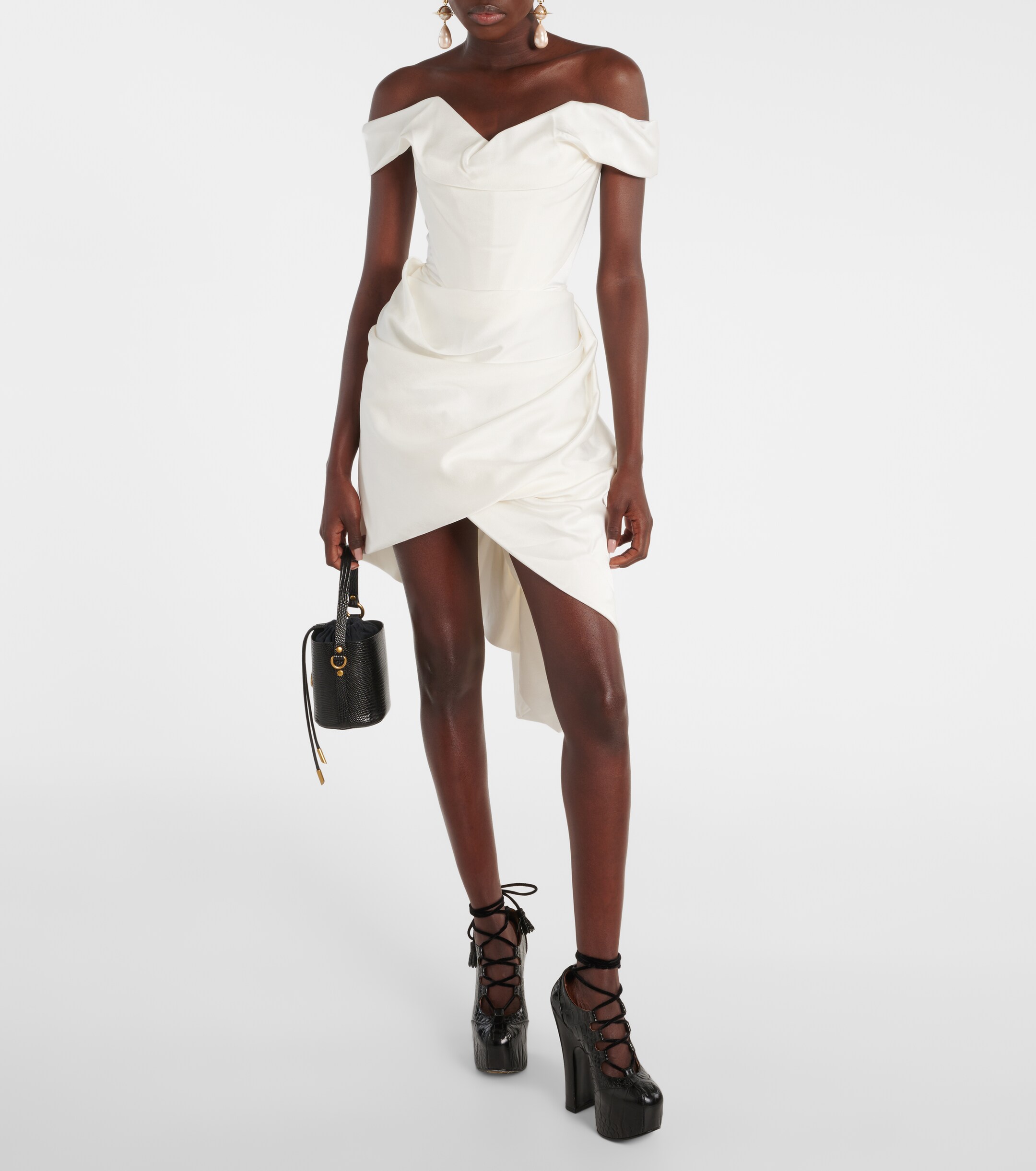 off one shoulder mini dress Mikado Short Off Shoulder Bridal Dress by Adrianna Papell 45020