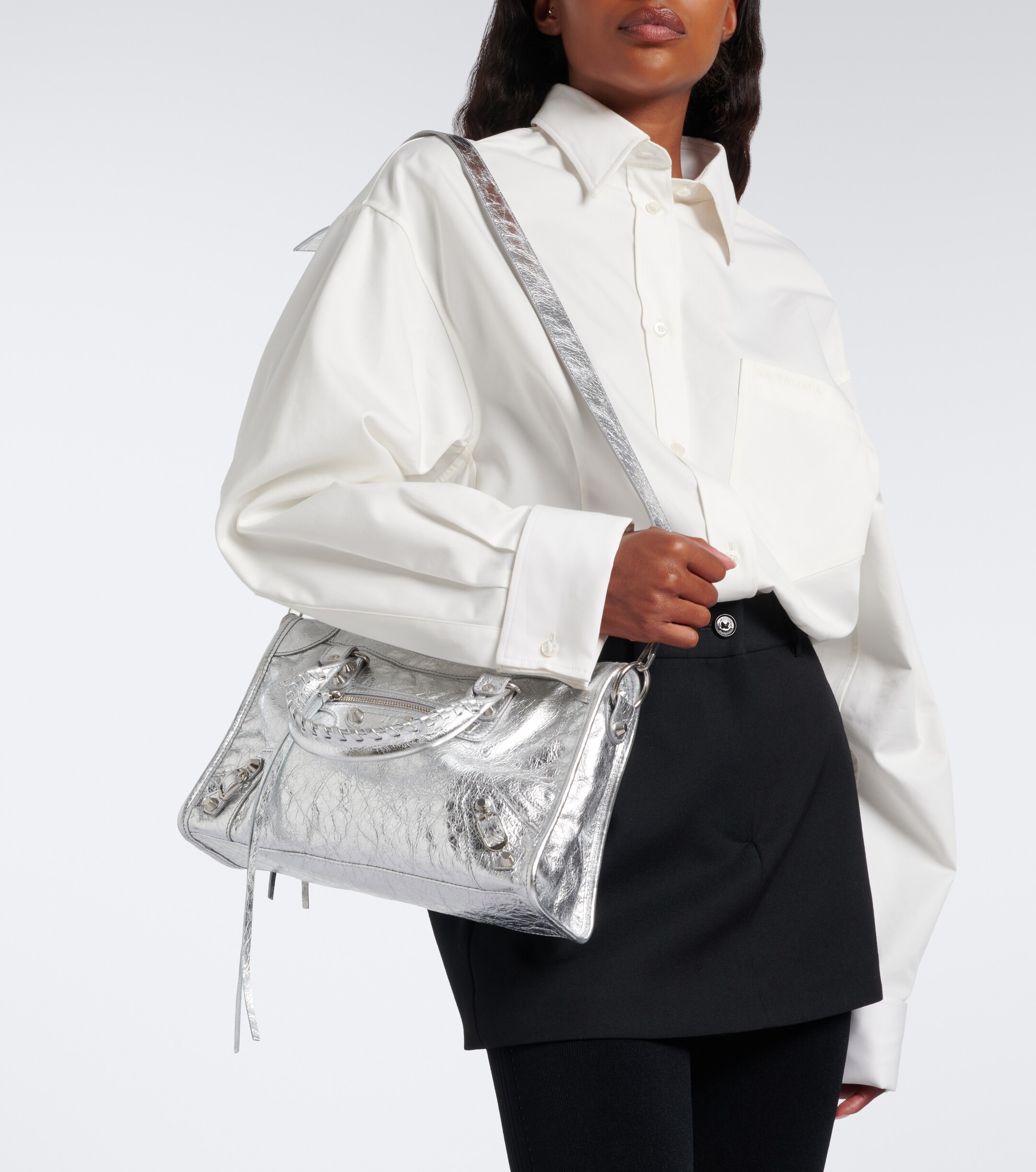 Balenciaga Le City Small metallic leather top-handle bag