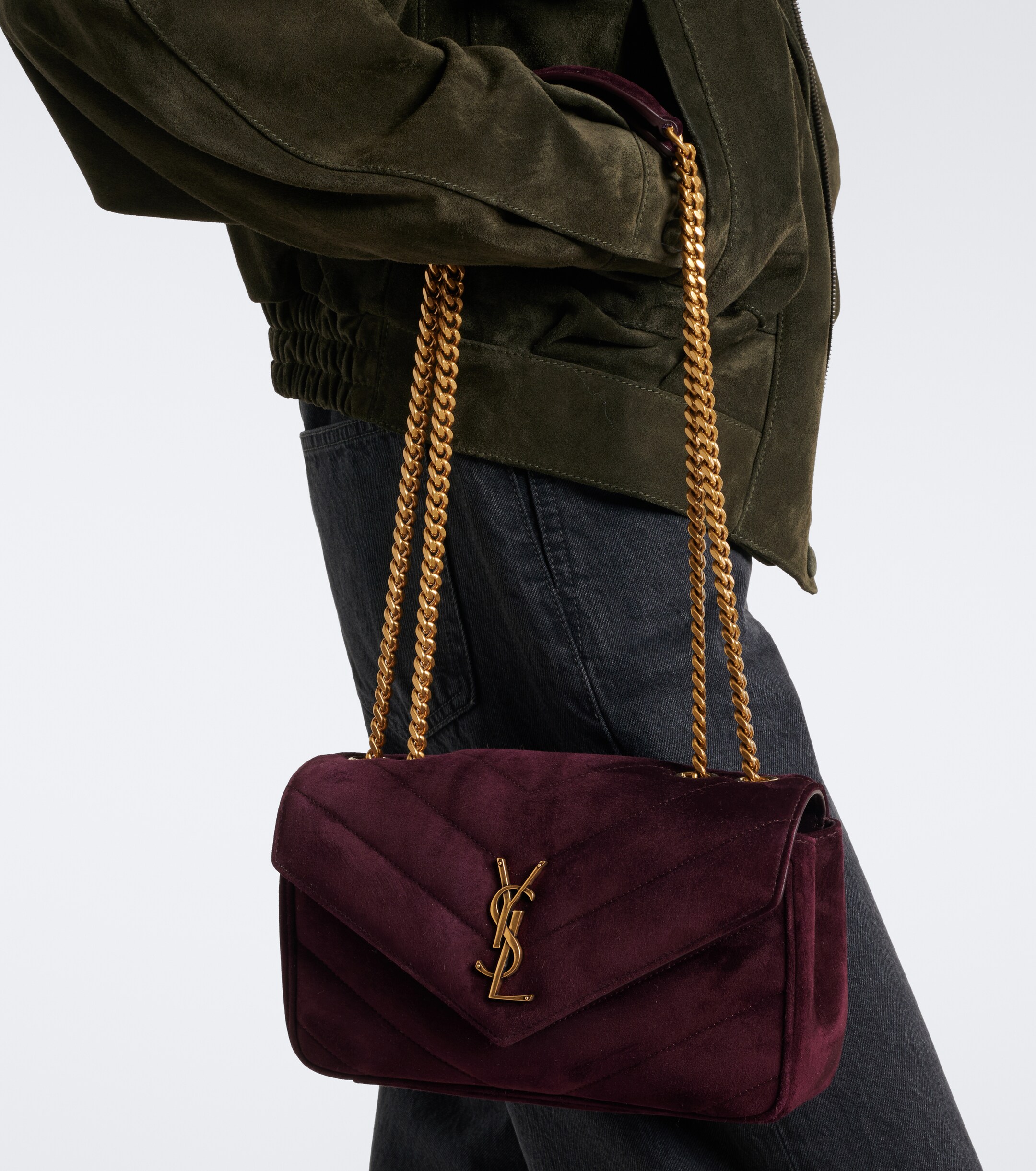 Saint Laurent Loulou Small matelassé suede shoulder bag