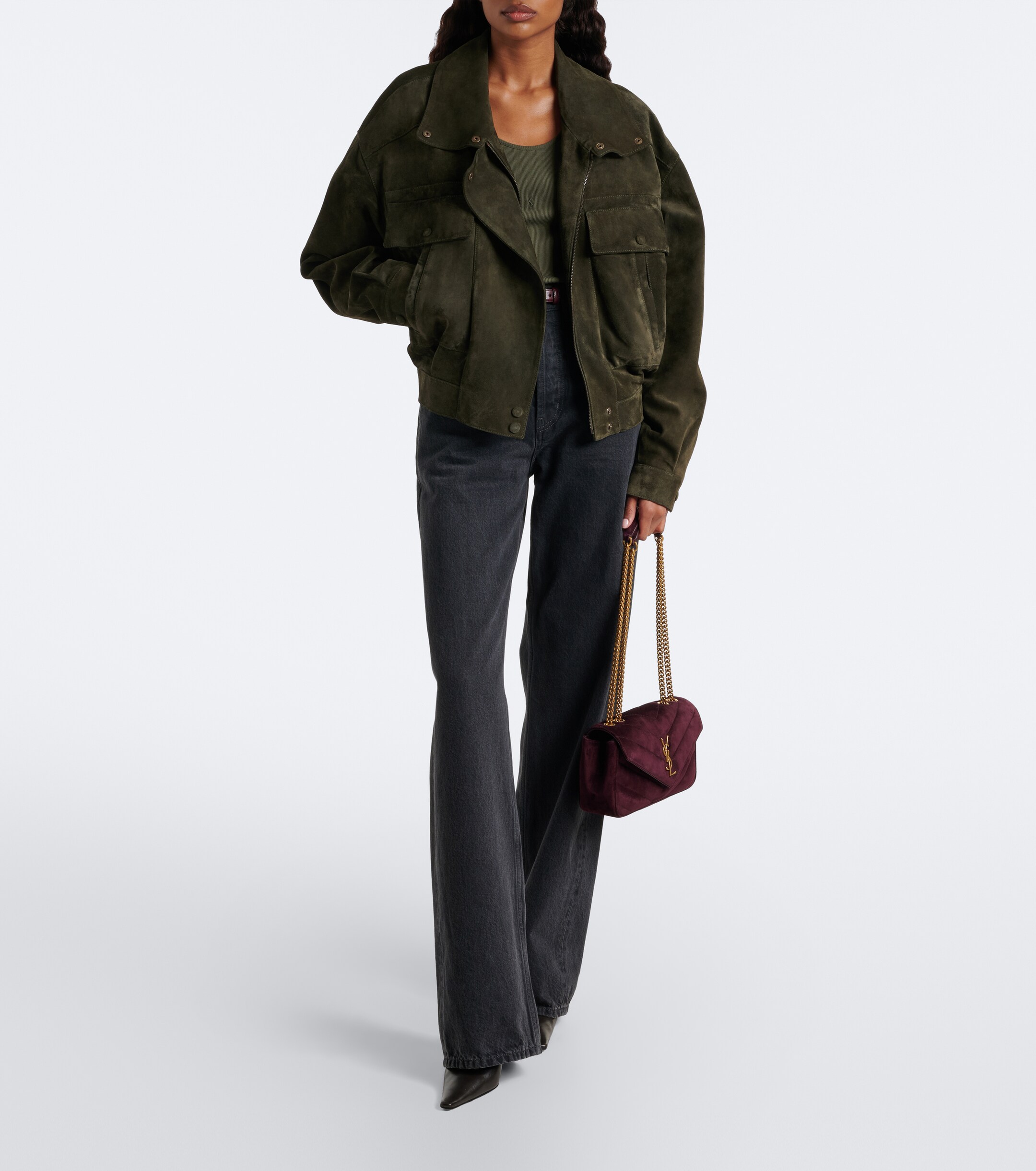 Saint Laurent Loulou Small matelassé suede shoulder bag