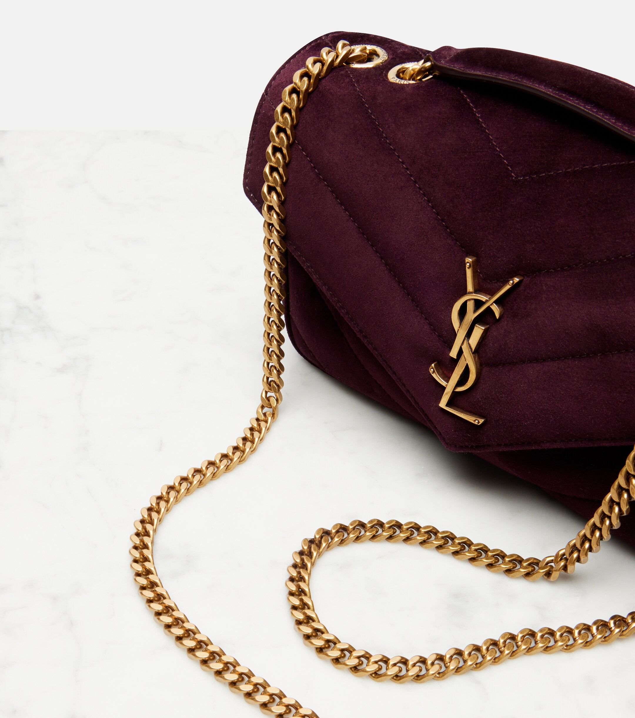 Saint Laurent Loulou Small matelassé suede shoulder bag