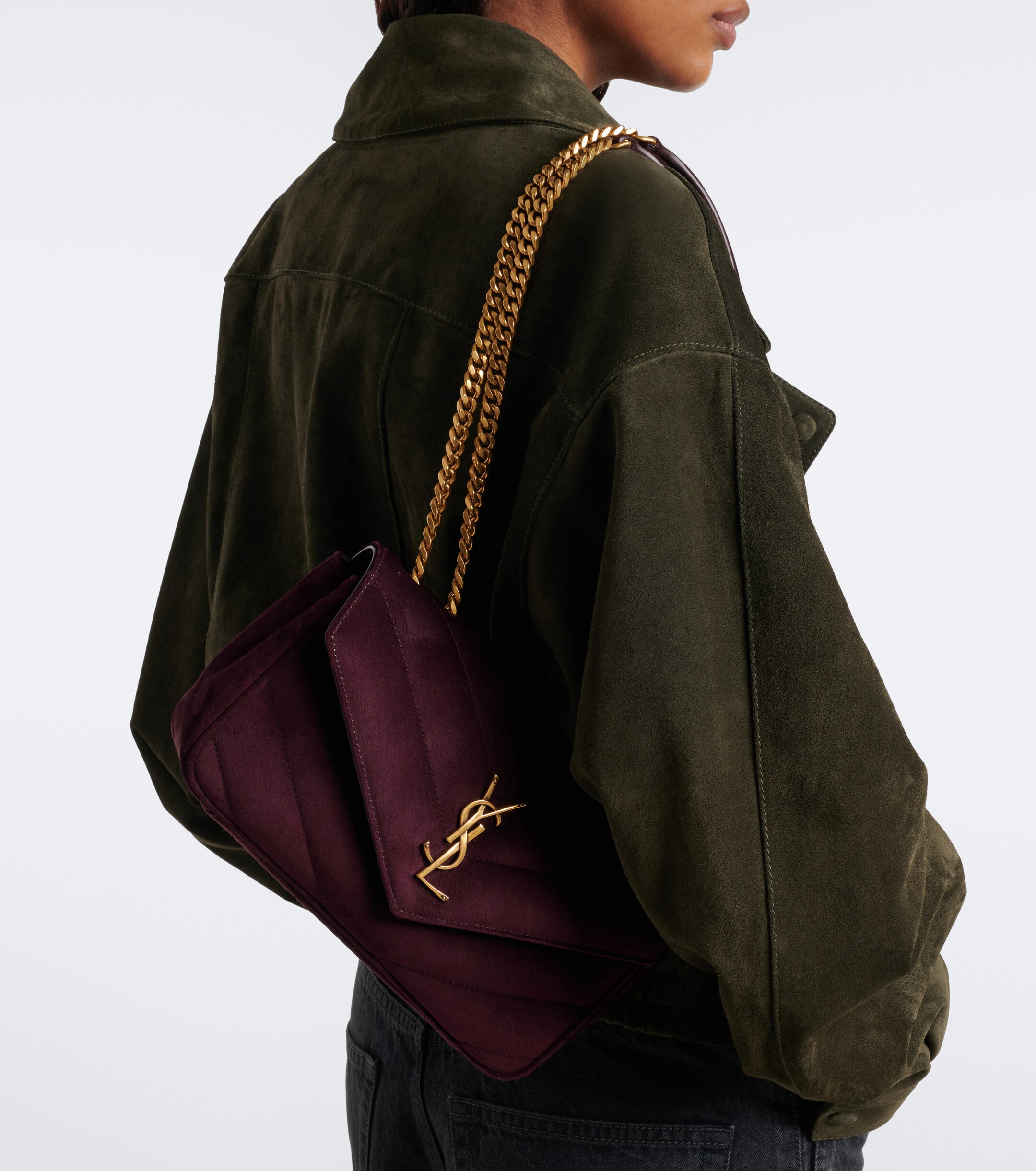 Saint Laurent Loulou Small matelassé suede shoulder bag
