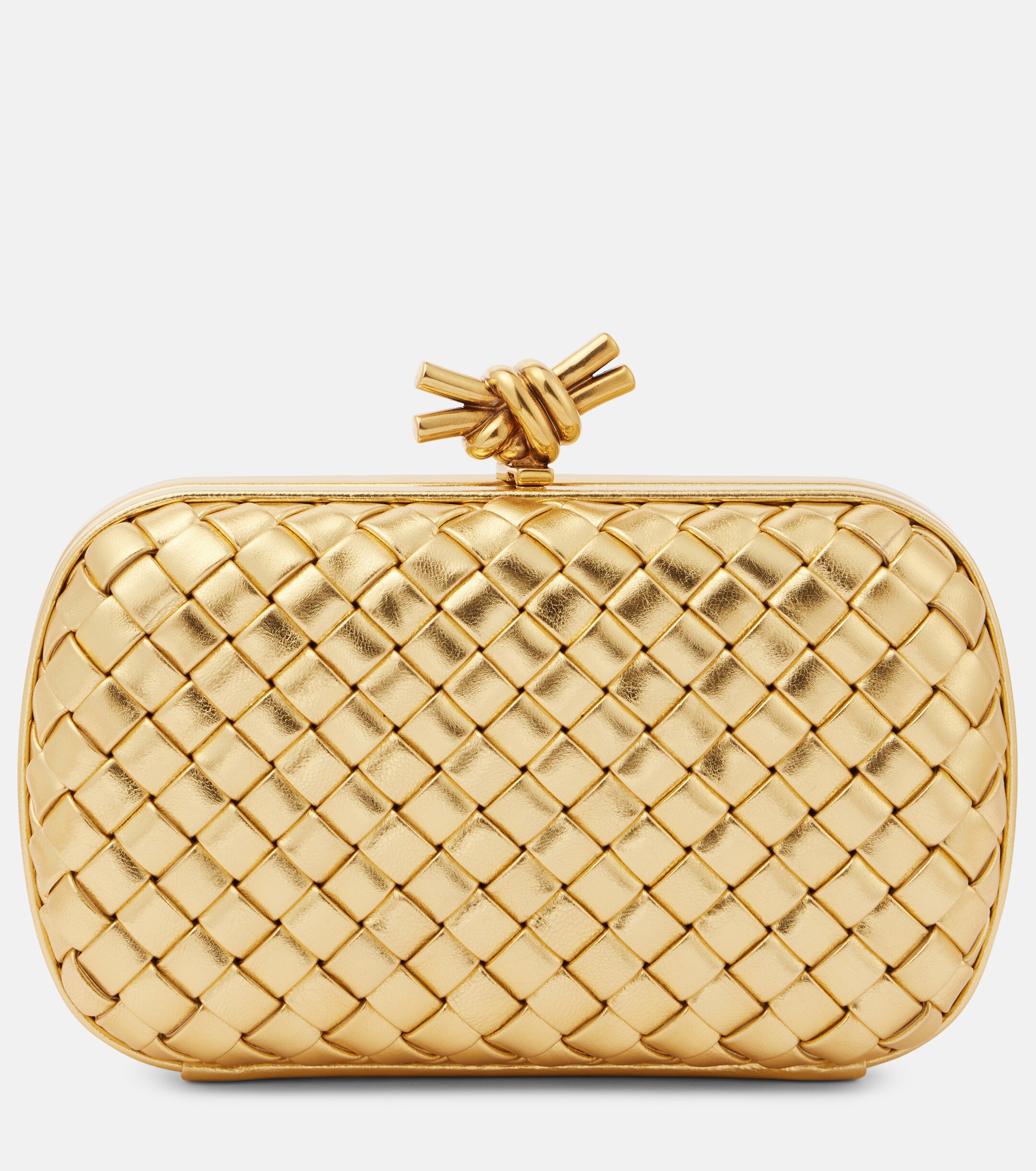 Bottega Veneta Bottega Veneta Knot Intreccio metallic leather clutch