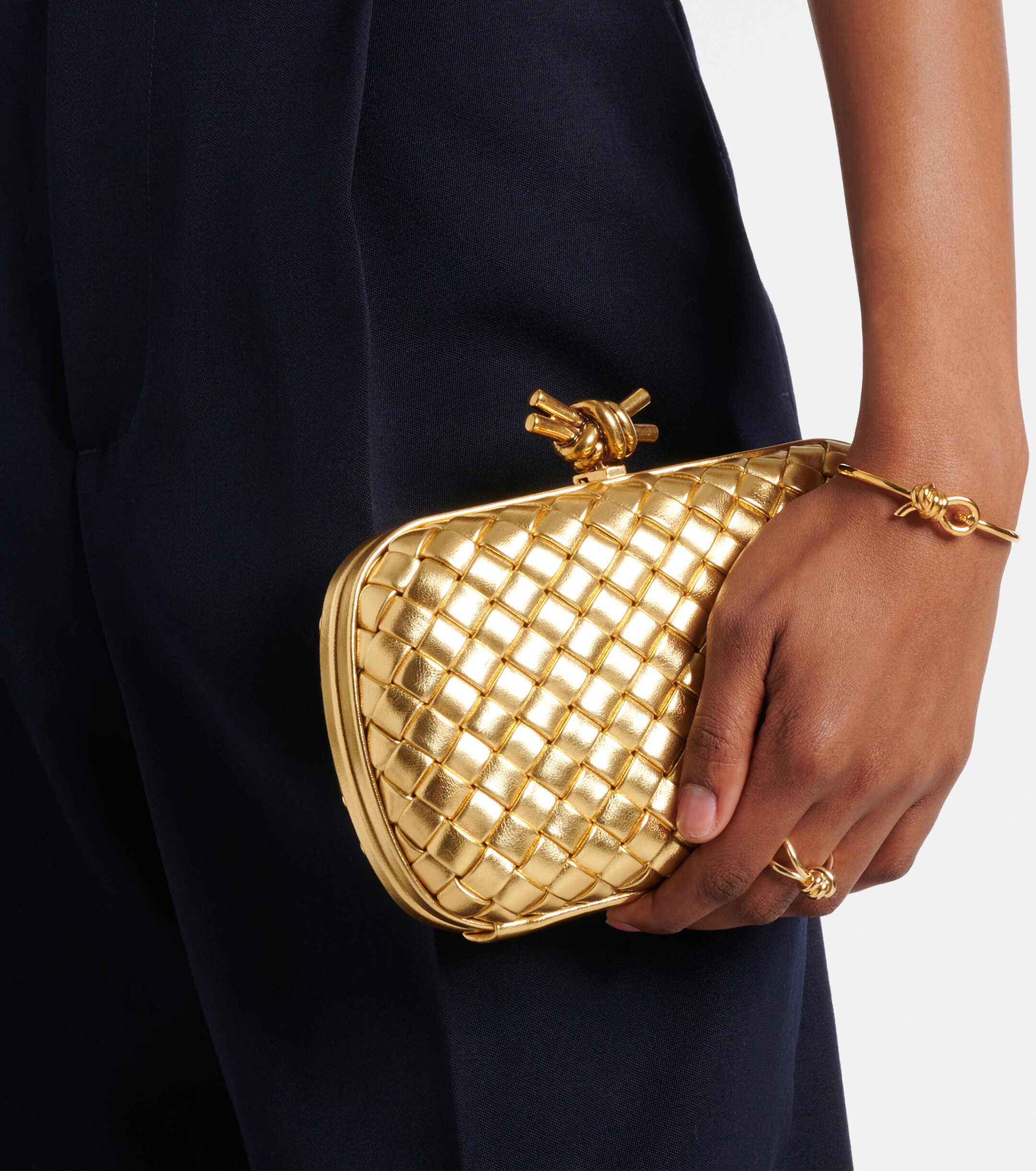 Bottega Veneta Bottega Veneta Knot Intreccio metallic leather clutch