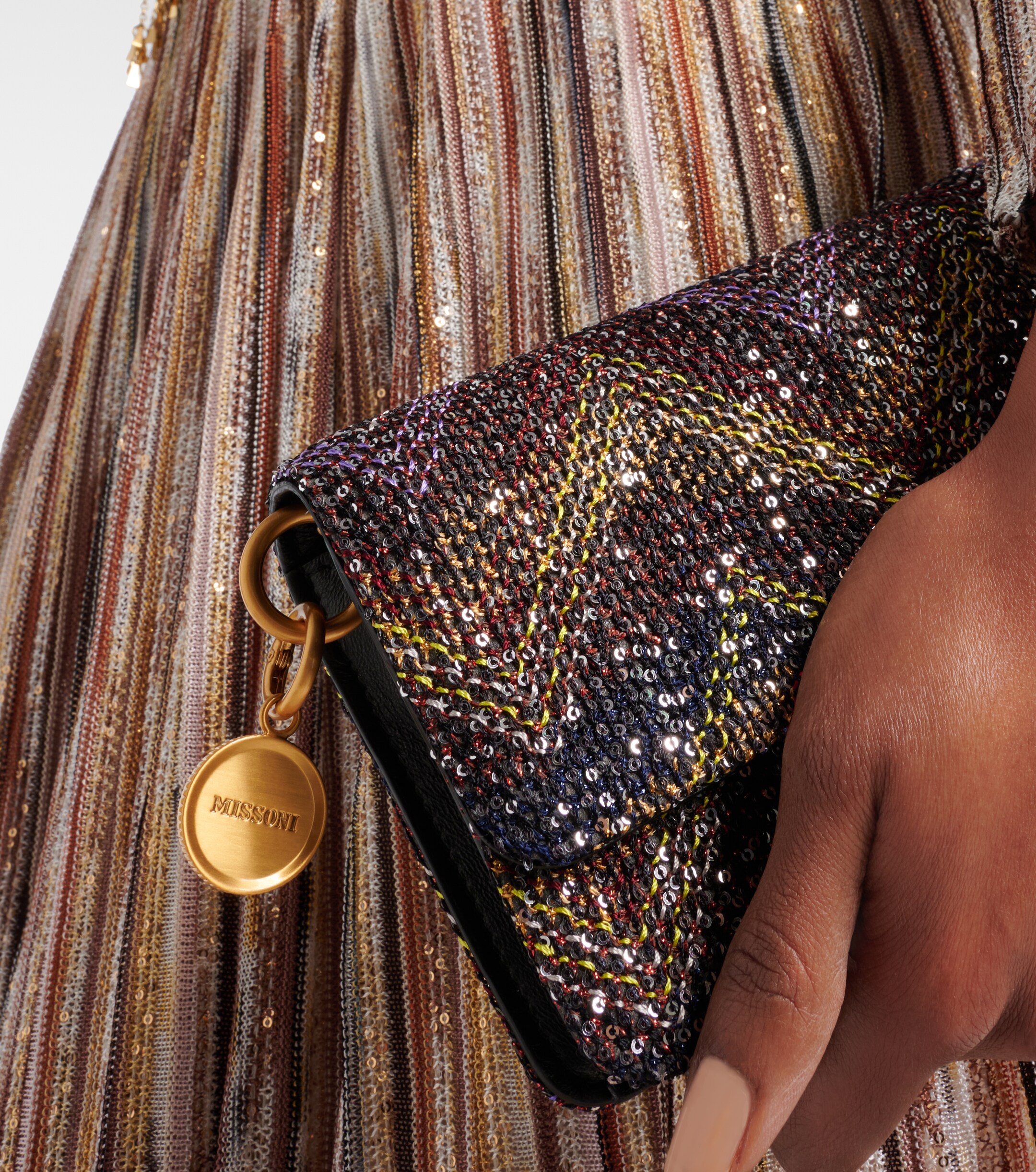 Missoni Caperdoni Small leather-trimmed sequined crossbody bag