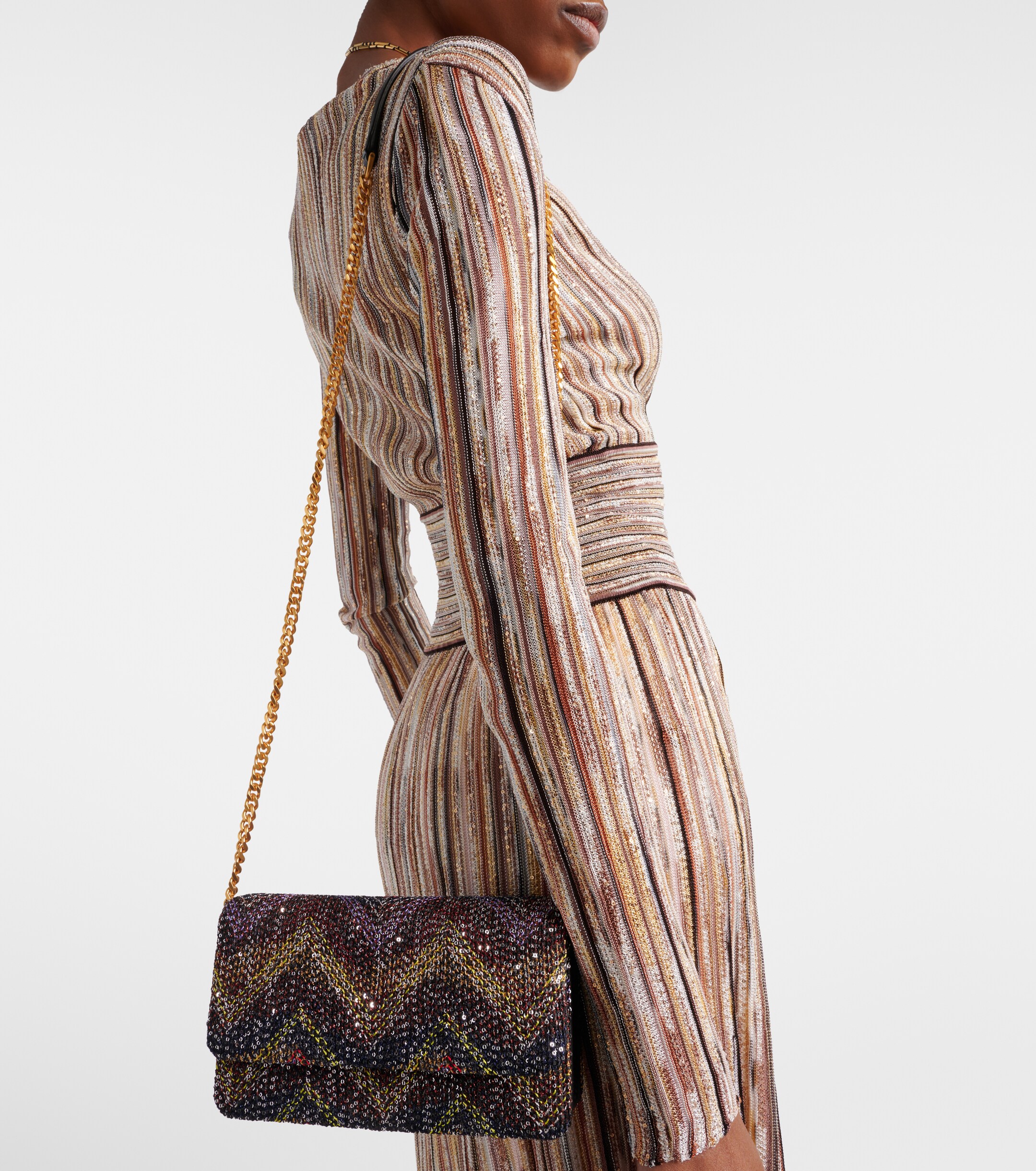 Missoni Caperdoni Small leather-trimmed sequined crossbody bag