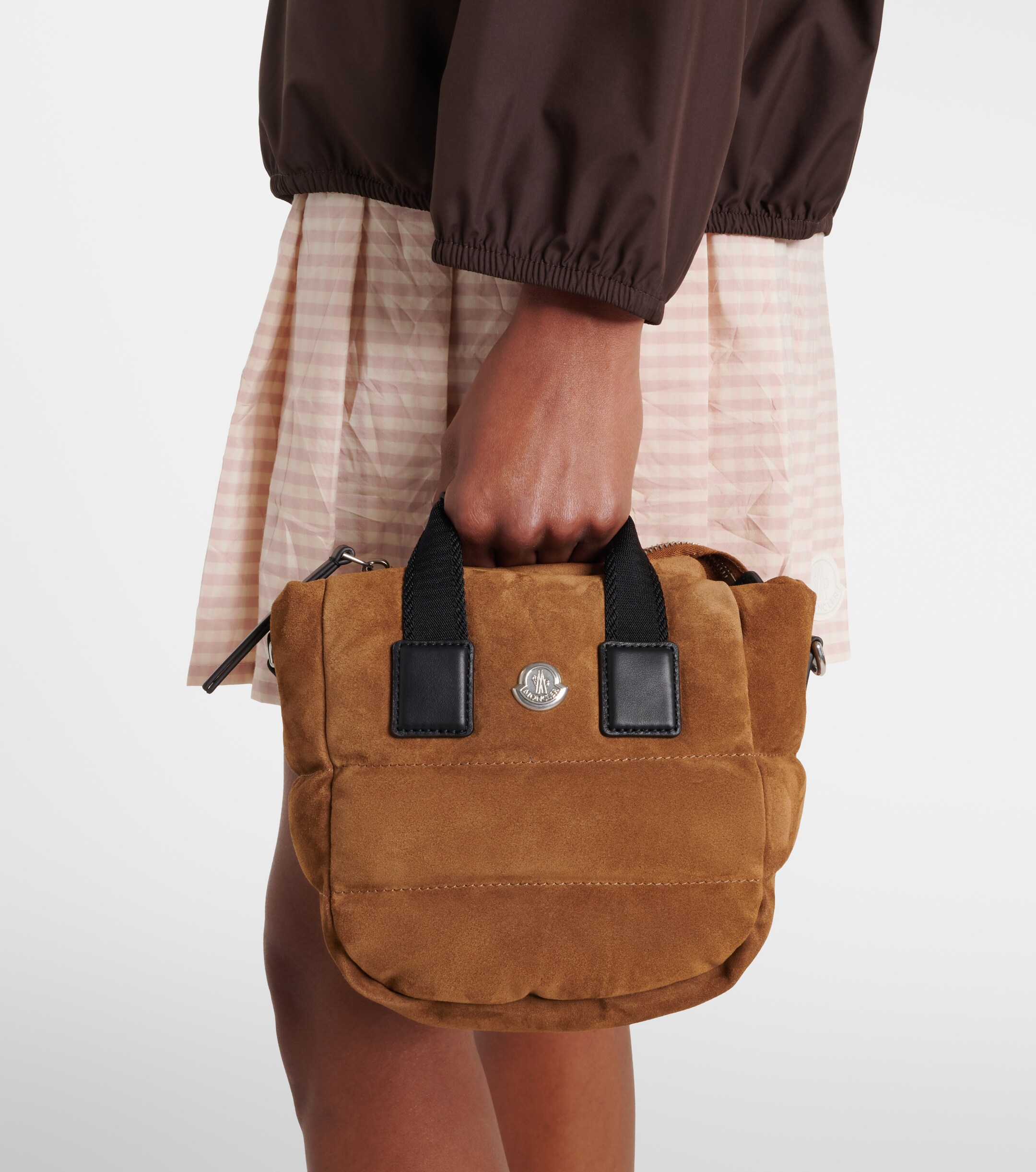 Moncler Caradoc Micro suede top-handle bag
