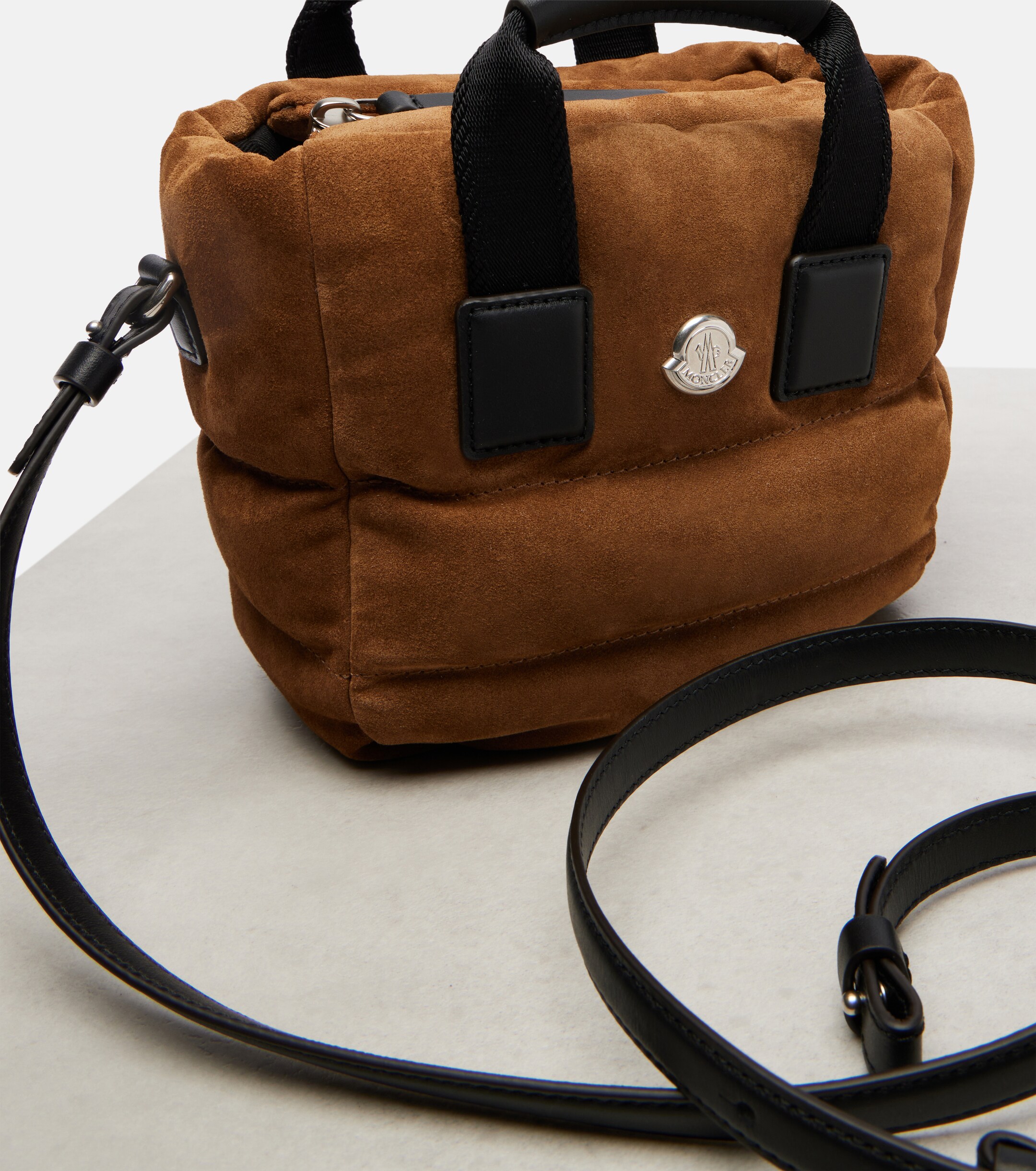 Moncler Caradoc Micro suede top-handle bag