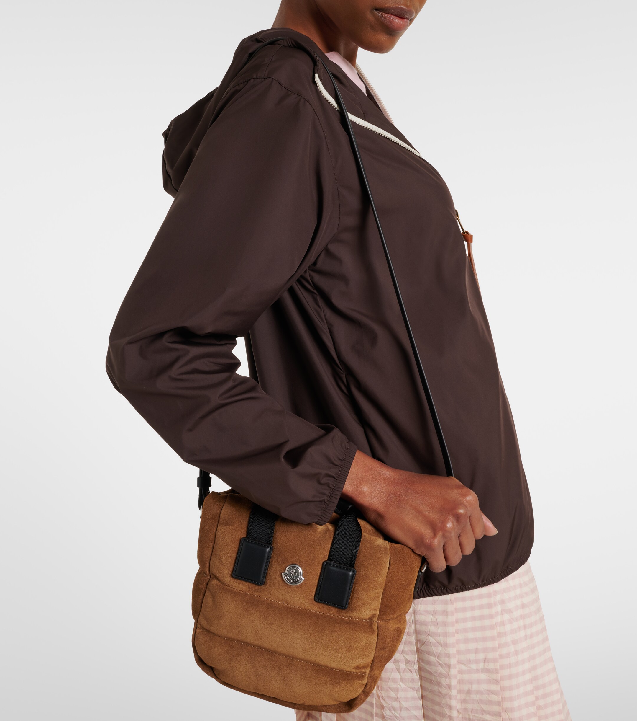 Moncler Caradoc Micro suede top-handle bag
