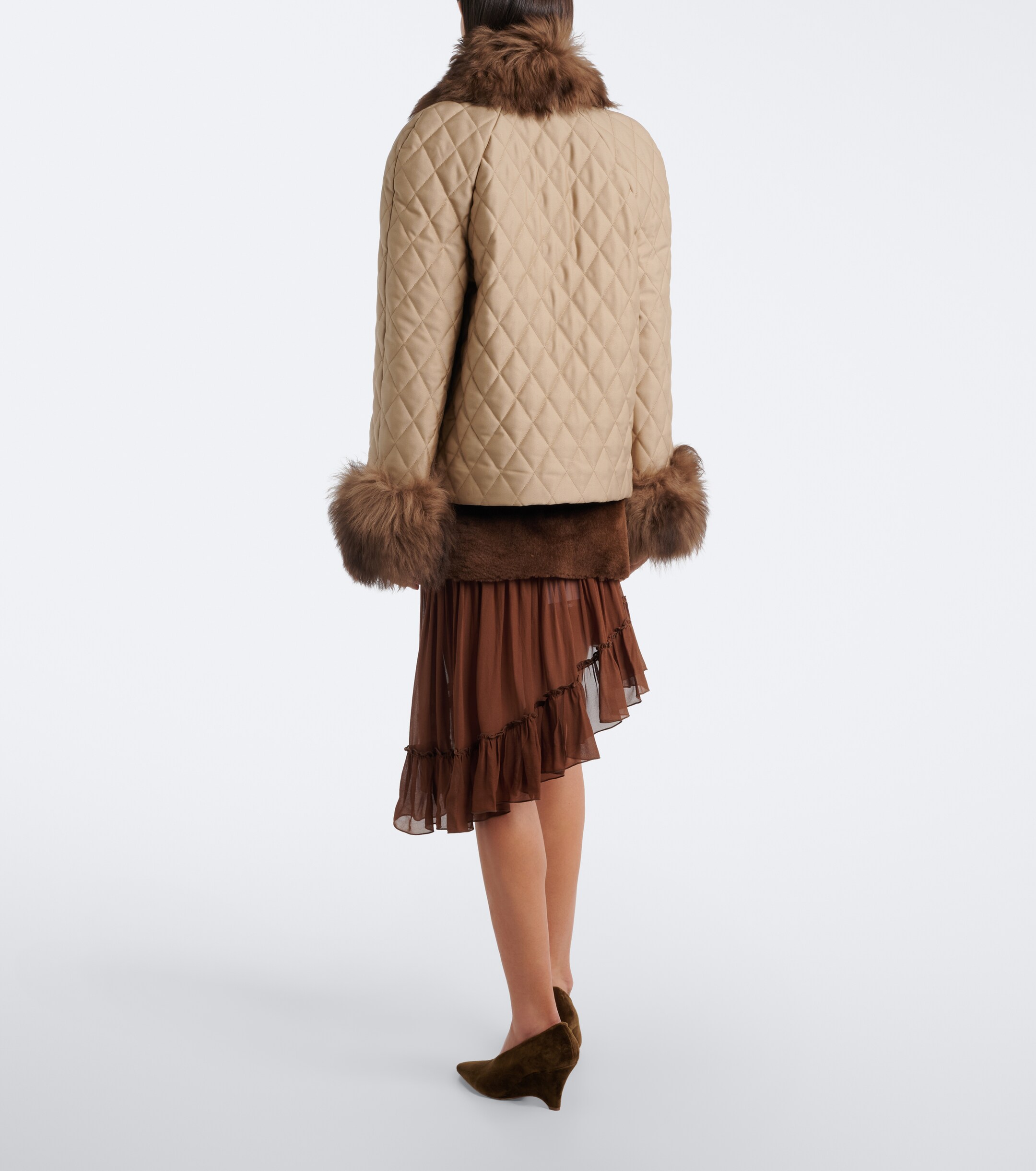 Jacques Wei Jacques Wei Layered shearling and chiffon miniskirt