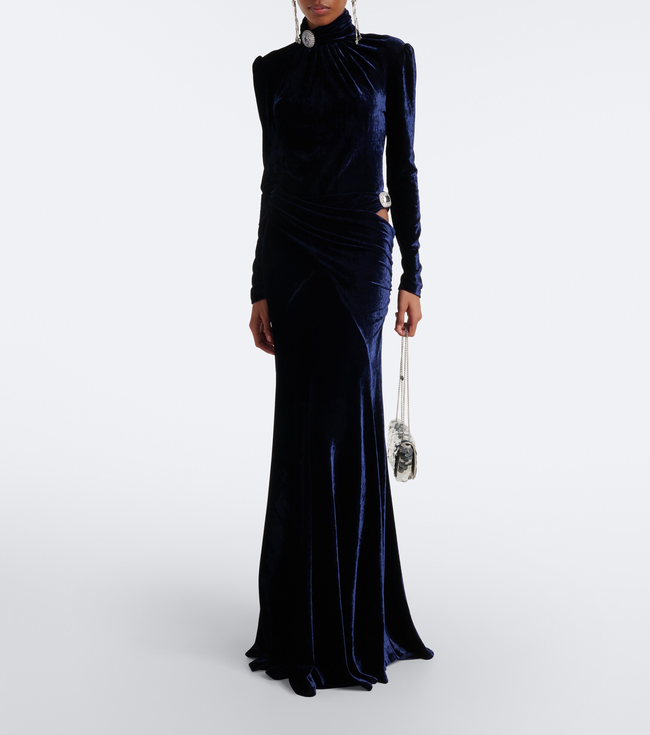 Rabanne Rabanne Draped embellished velvet maxi skirt