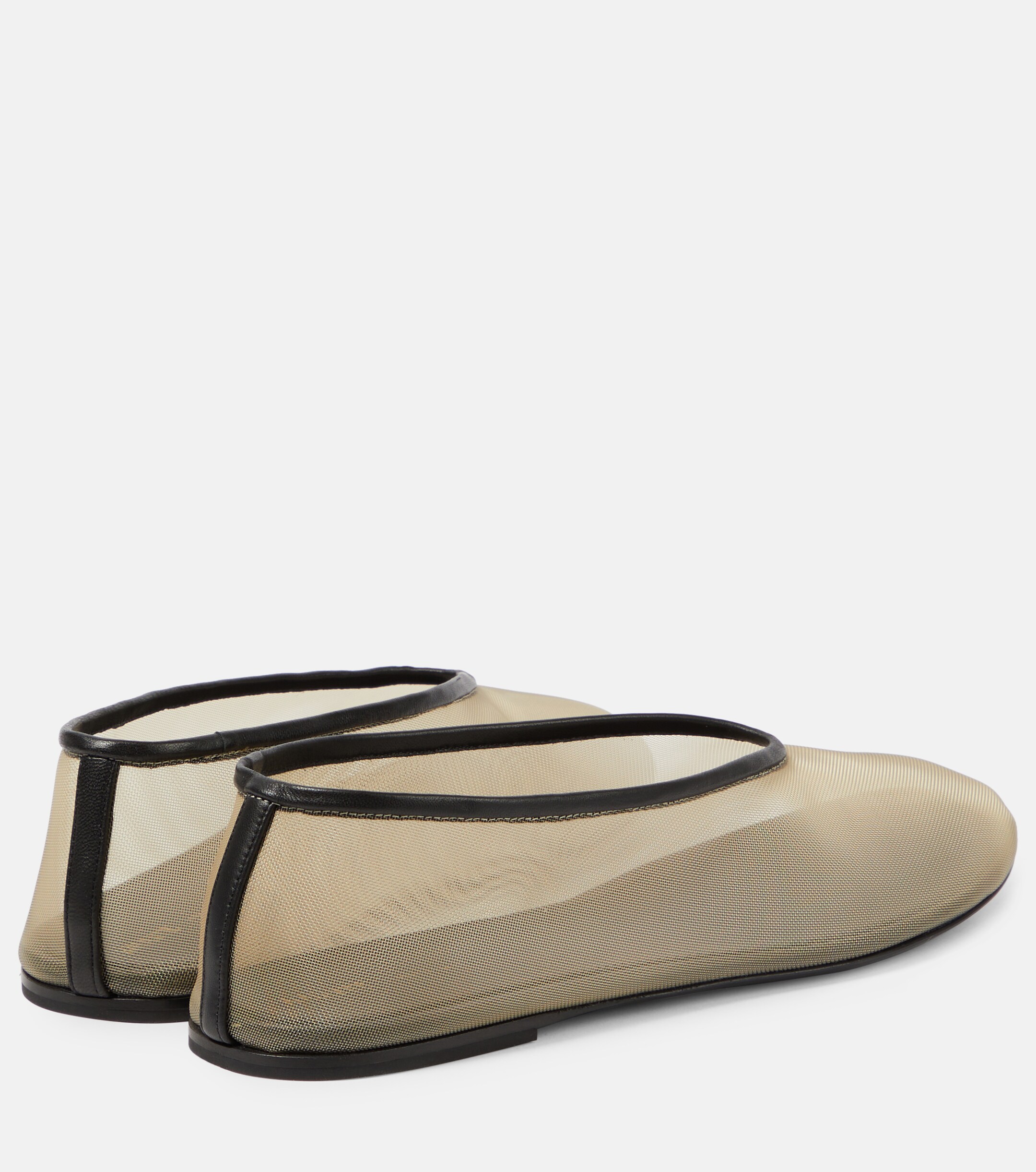 KHAITE Marcy leather-trimmed mesh ballet flats