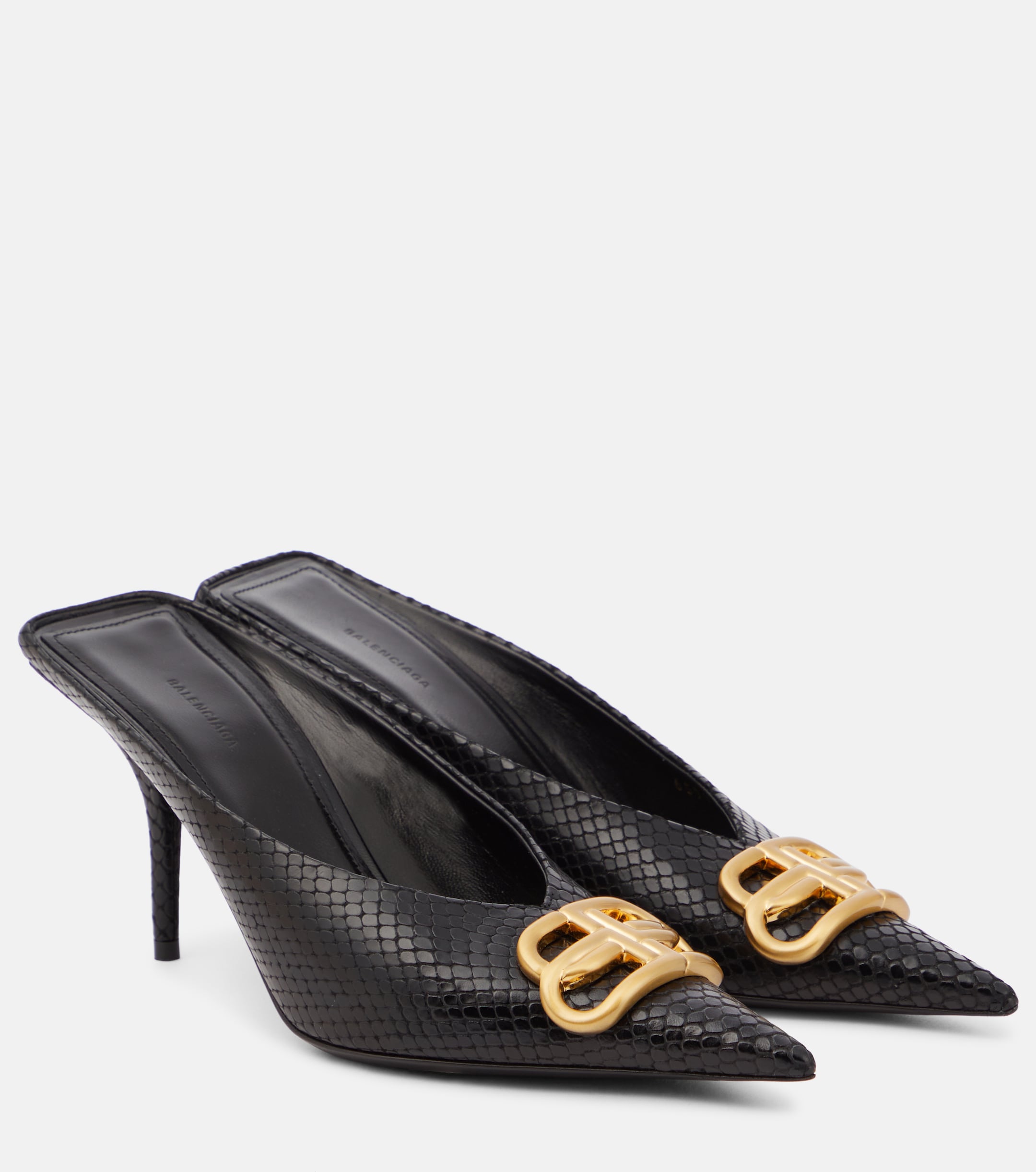 Balenciaga - Square Knife BB 80 metallic leather mules | Plush