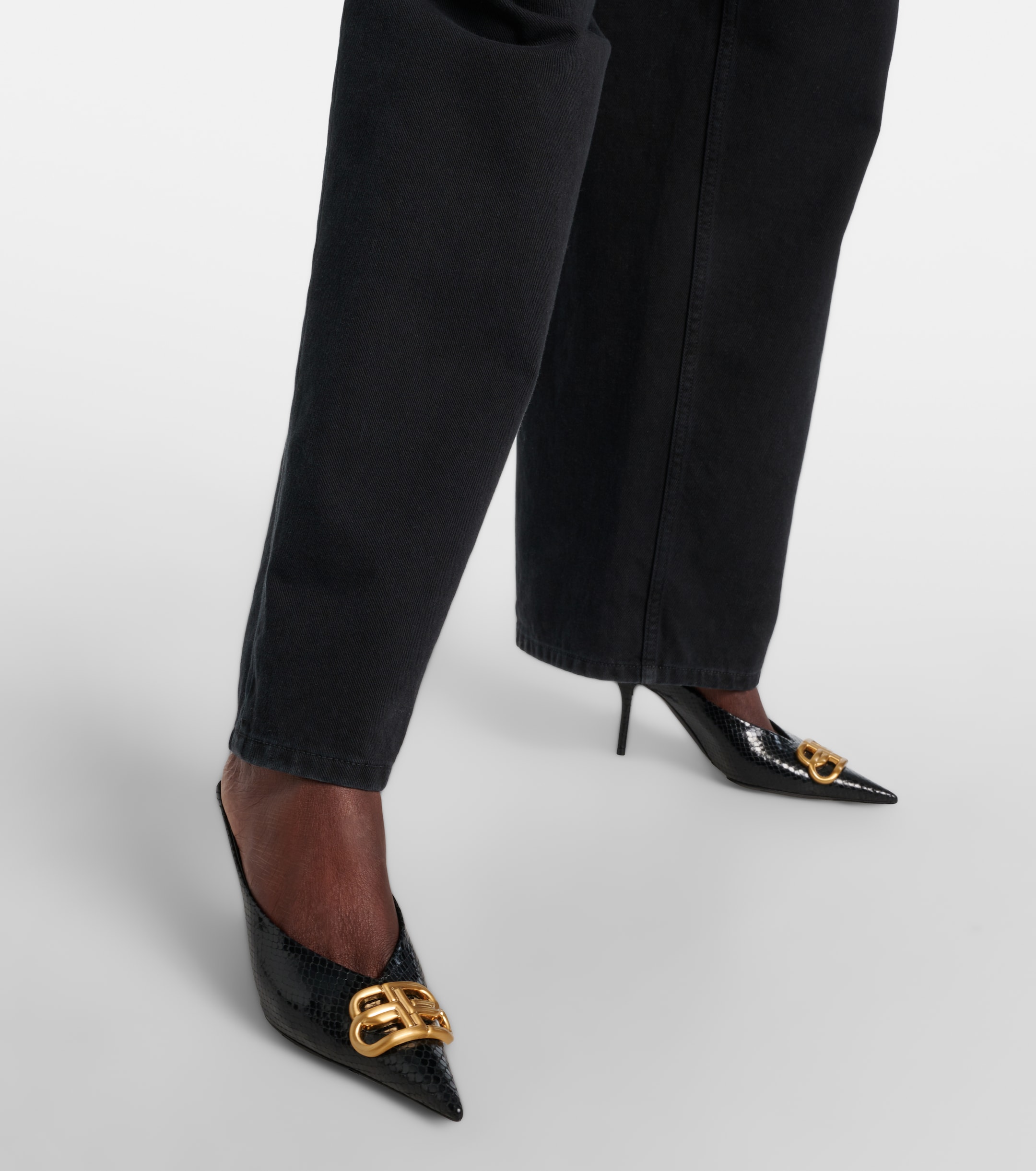 Balenciaga - Square Knife BB 80 metallic leather mules | Plush