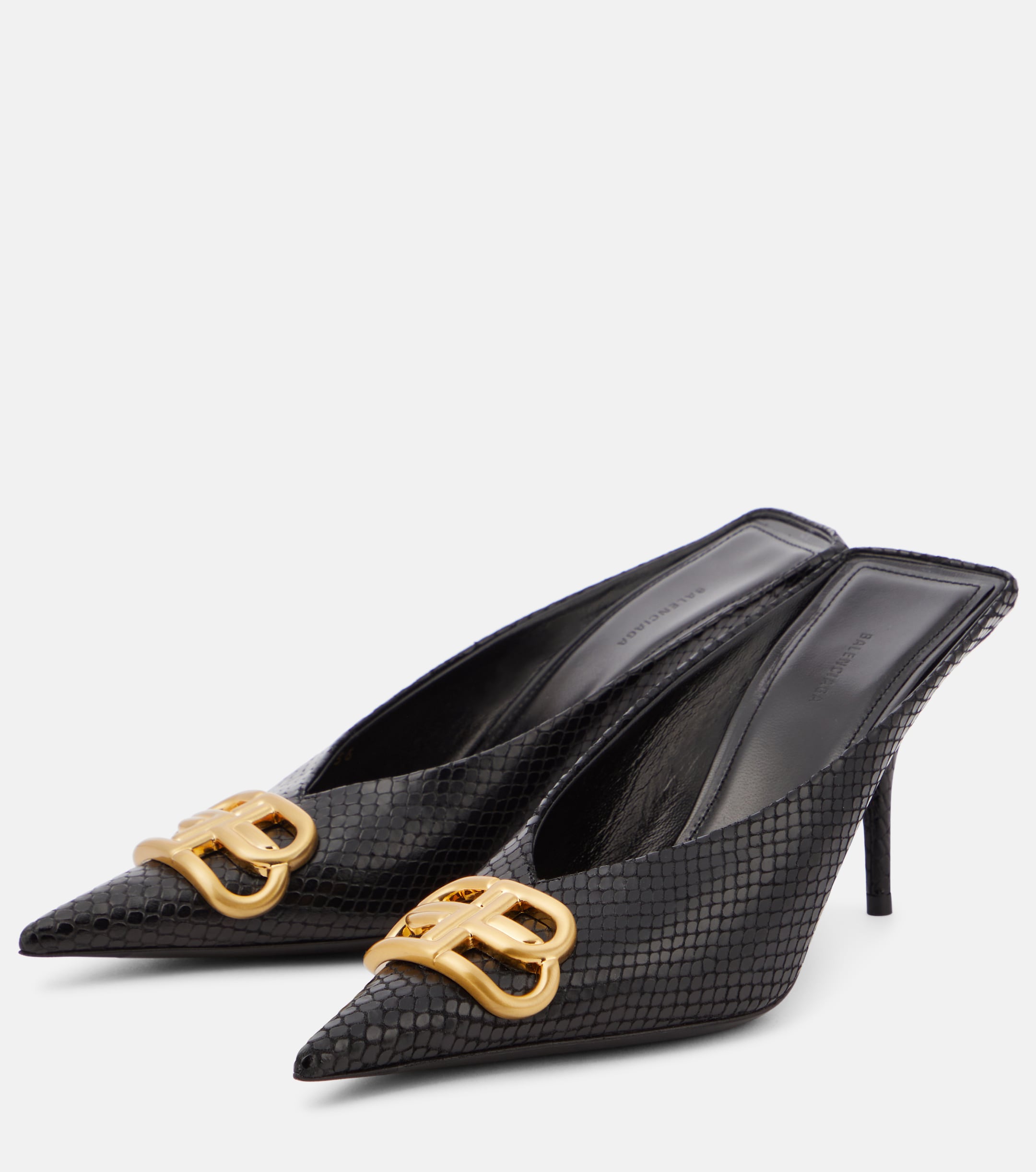 Balenciaga - Square Knife BB 80 metallic leather mules | Plush