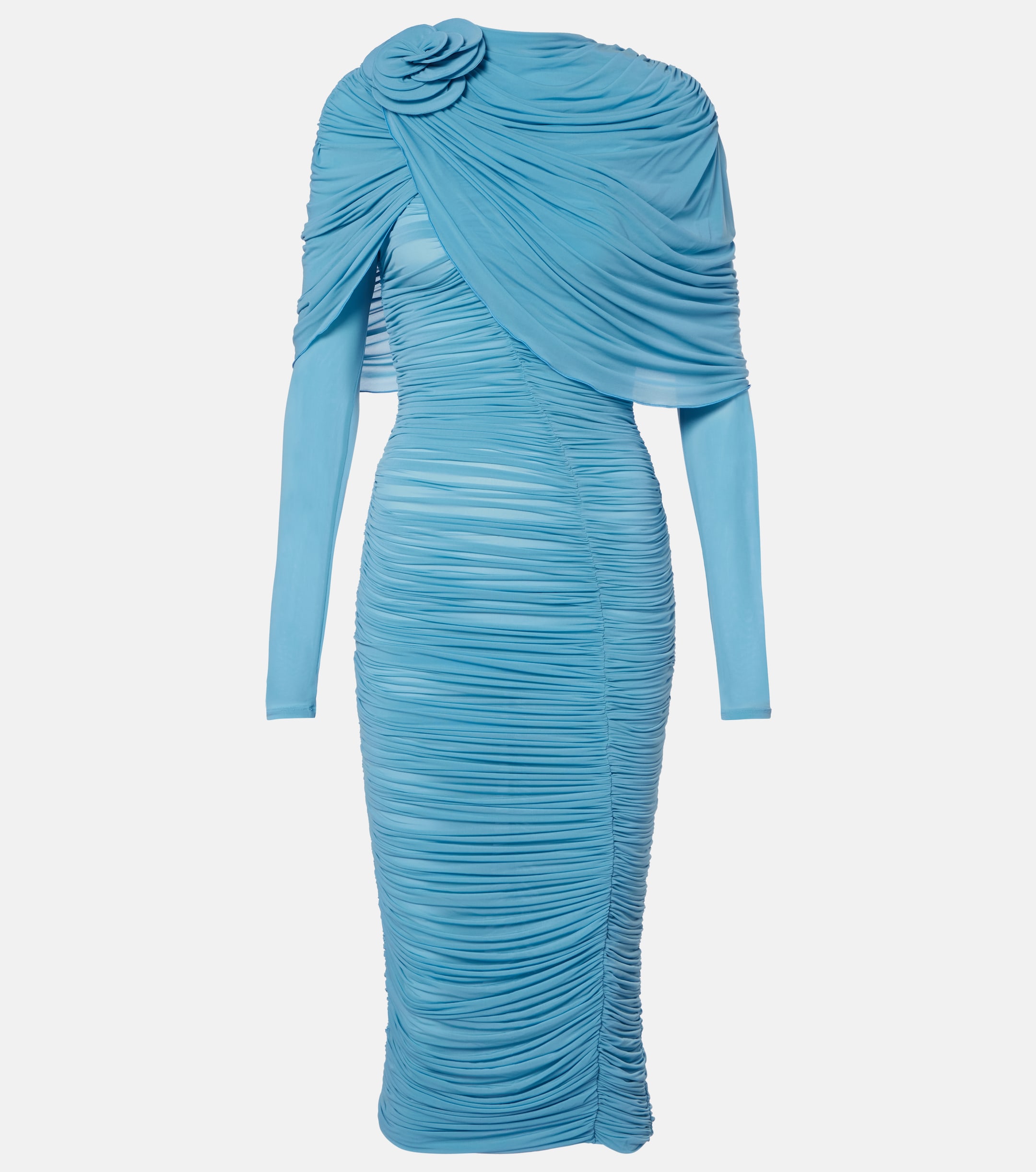 magda butrym tefe ruched dress Draped cape-effect ruched stretch-tulle dress - cream