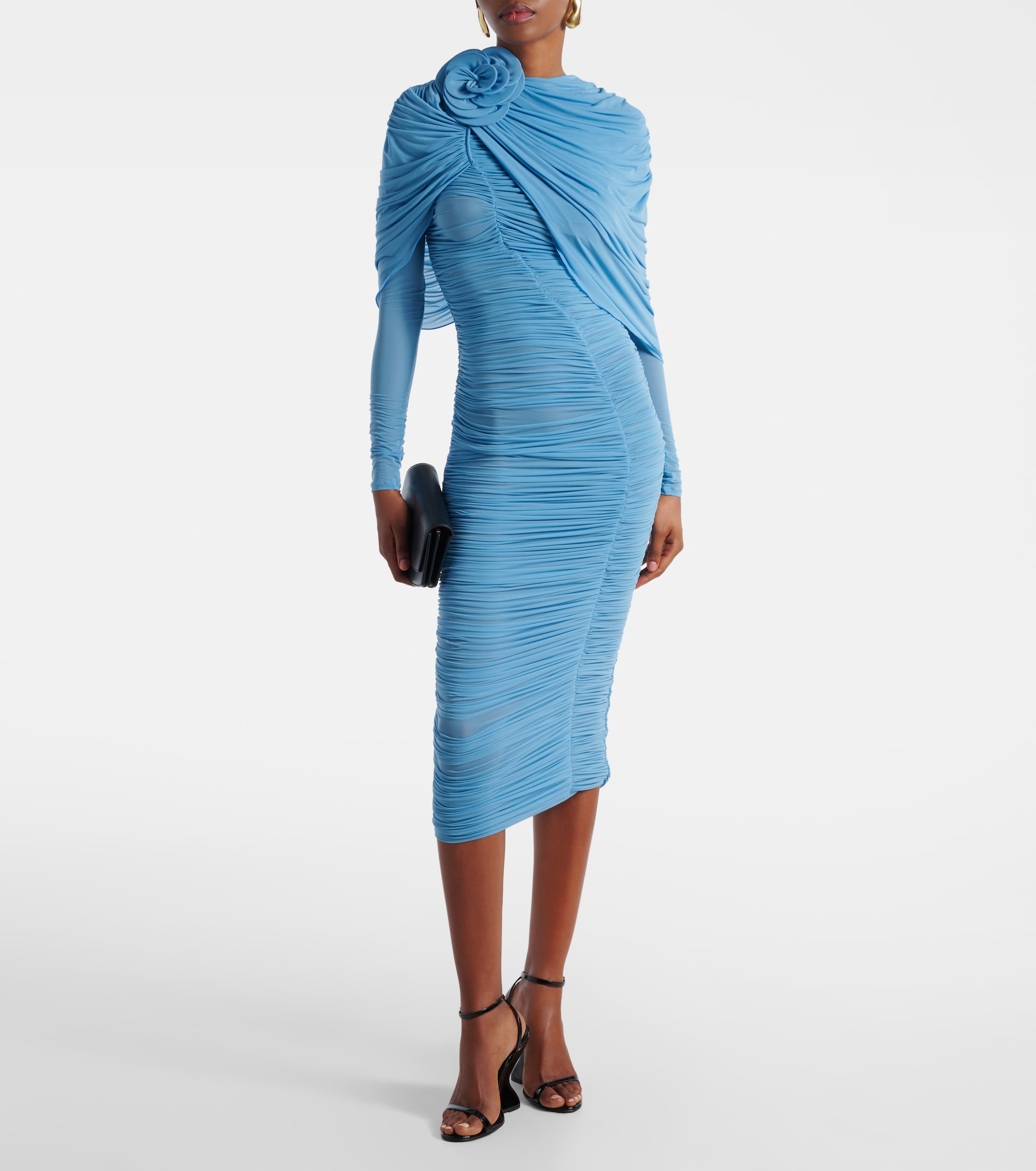 Magda Butrym - Floral-appliqu ruched caped midi dress | Plush Magda Butrym - Floral-appliqu ruched caped midi dress | Plush