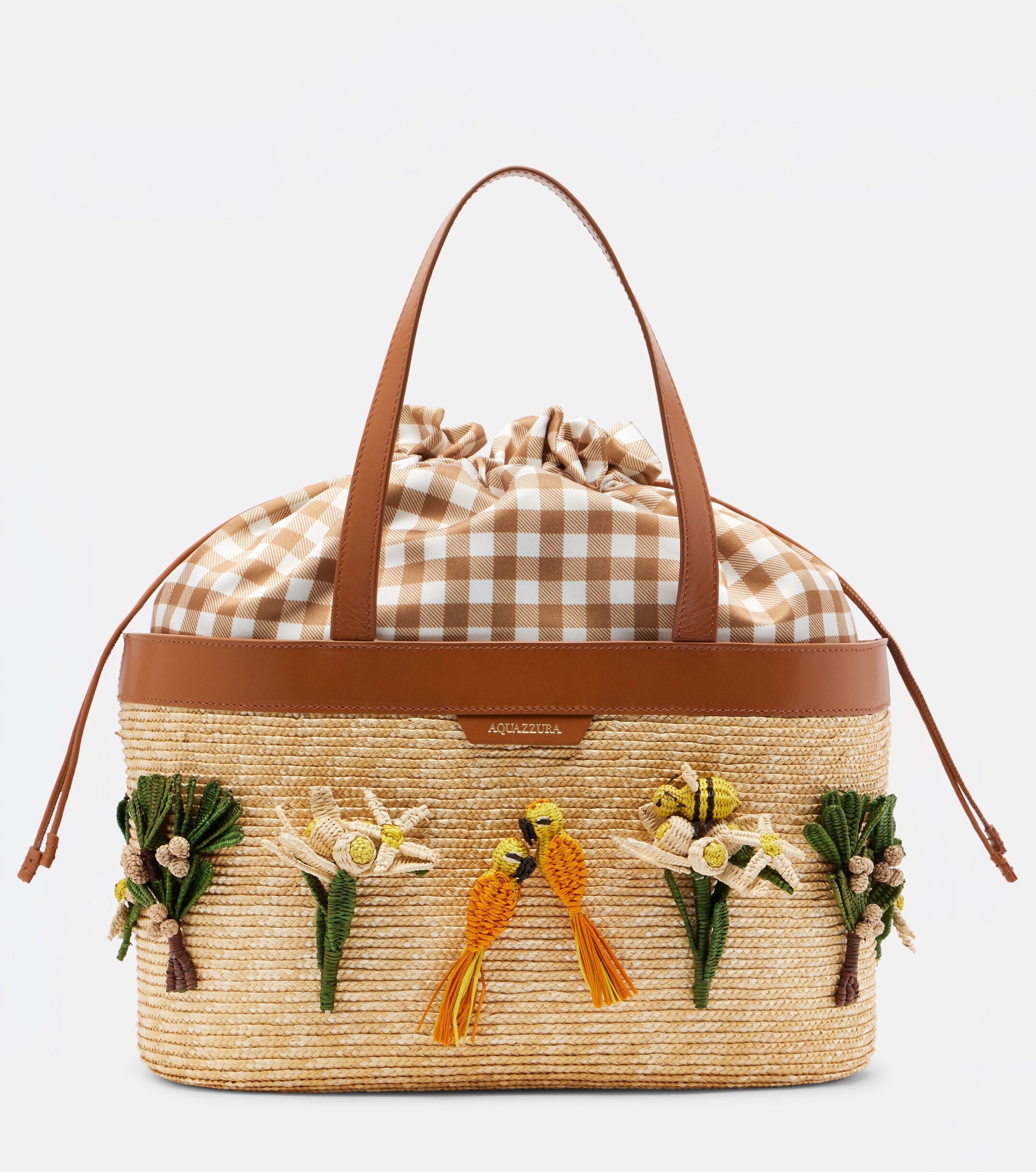 AQUAZZURA Birdsong appliqué raffia tote bag