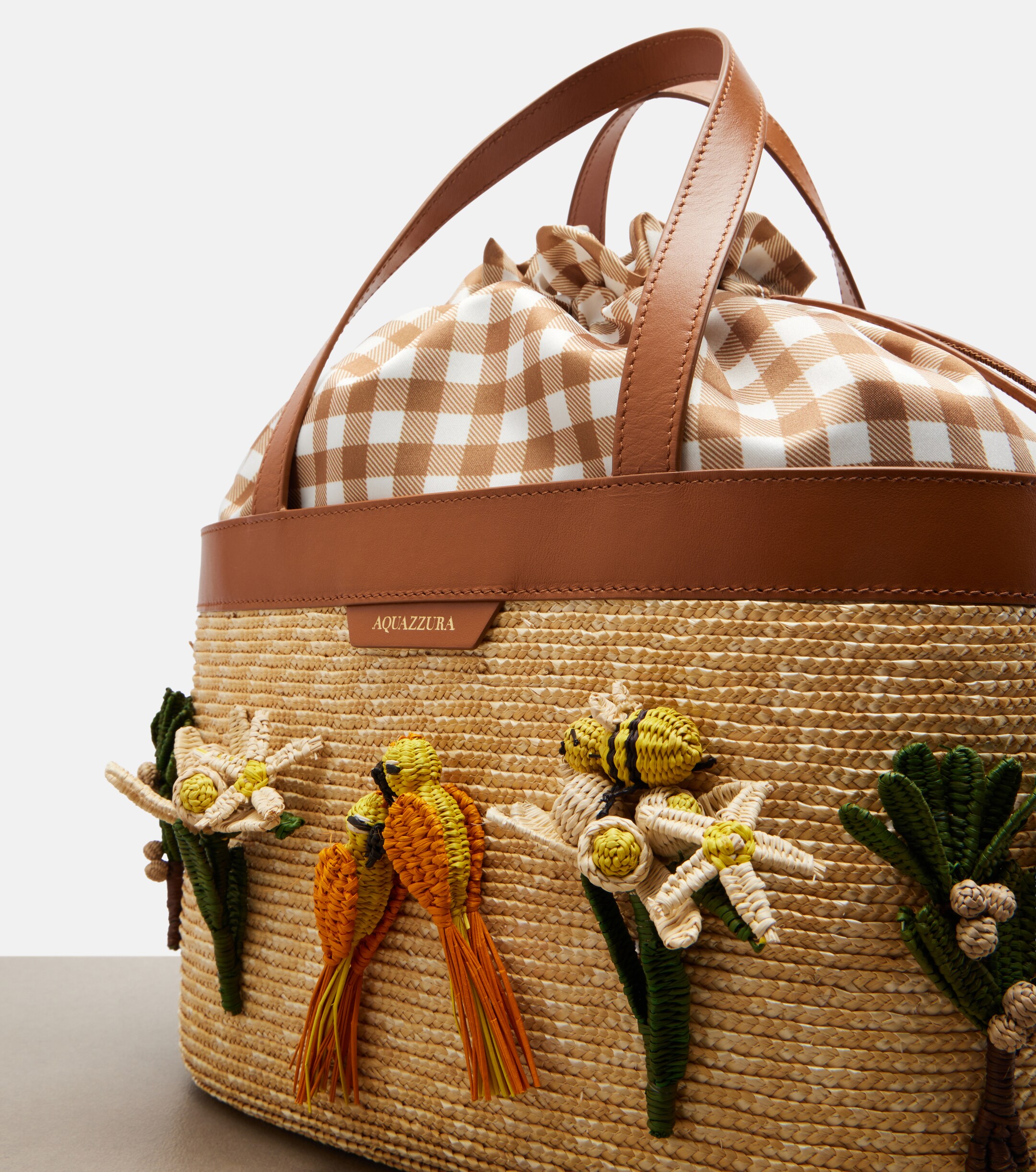 AQUAZZURA Birdsong appliqué raffia tote bag