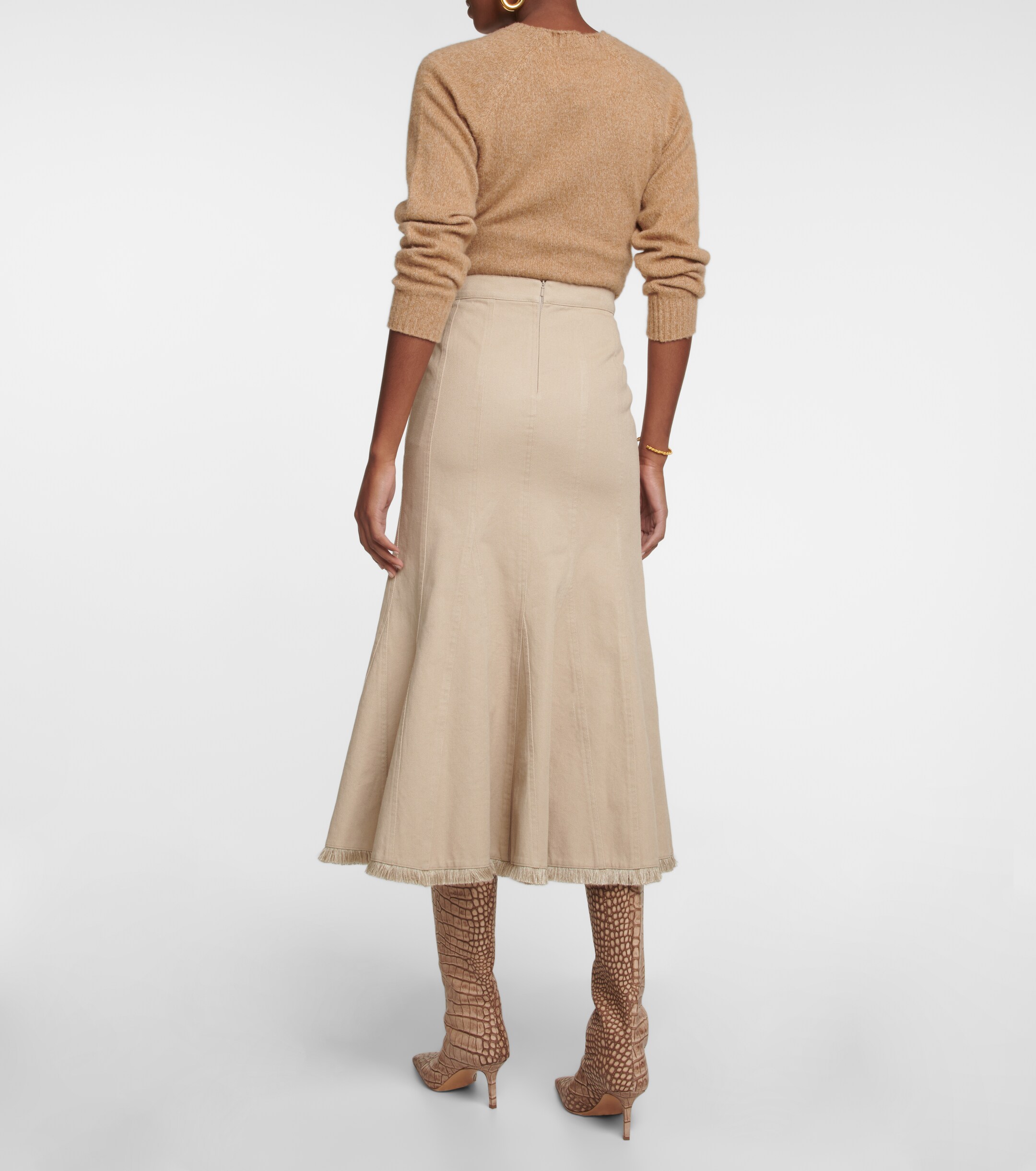 Max Mara Pleated high-rise cotton midi skirt
