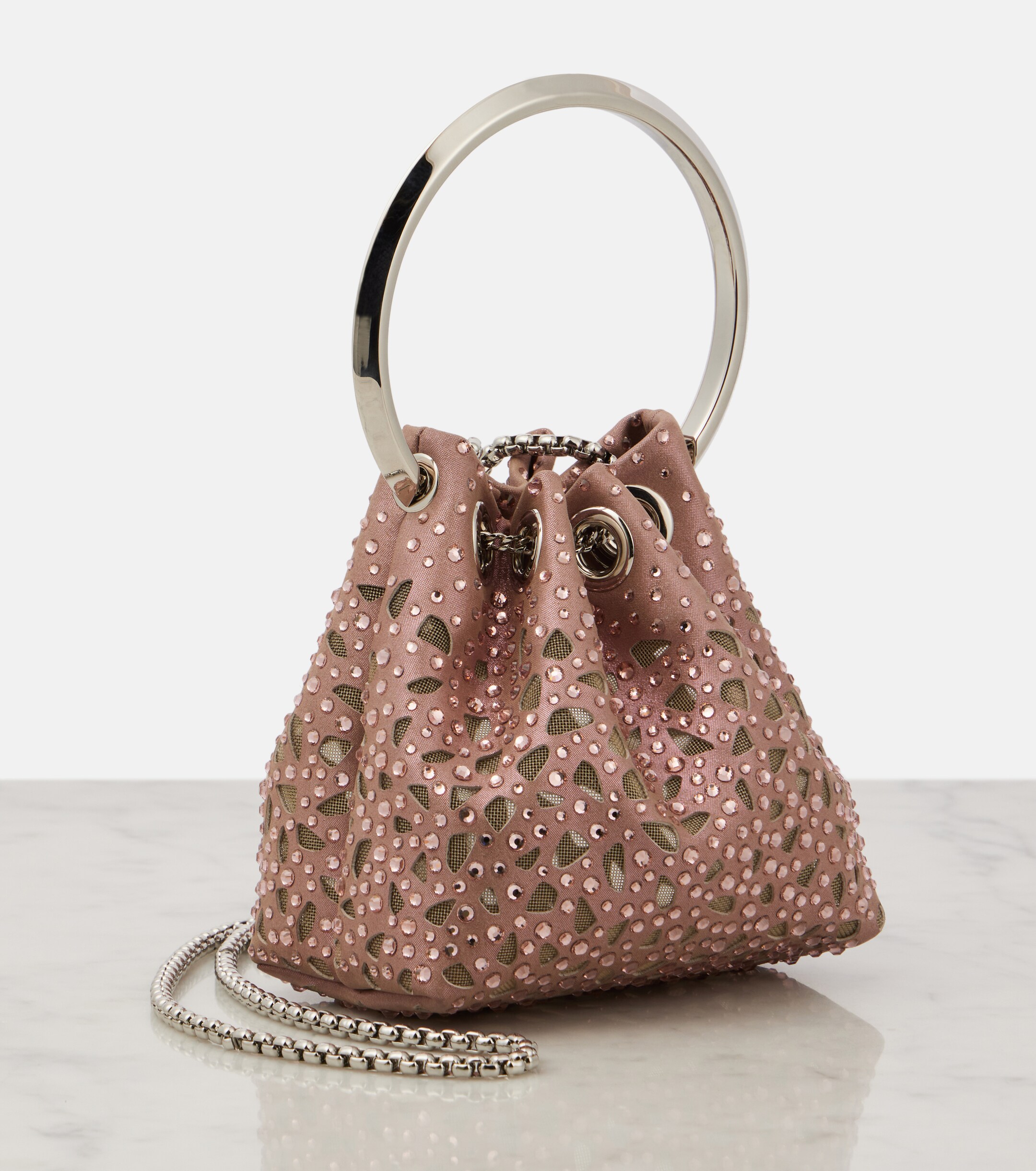 JIMMY CHOO Bon Bon Micro satin bucket bag