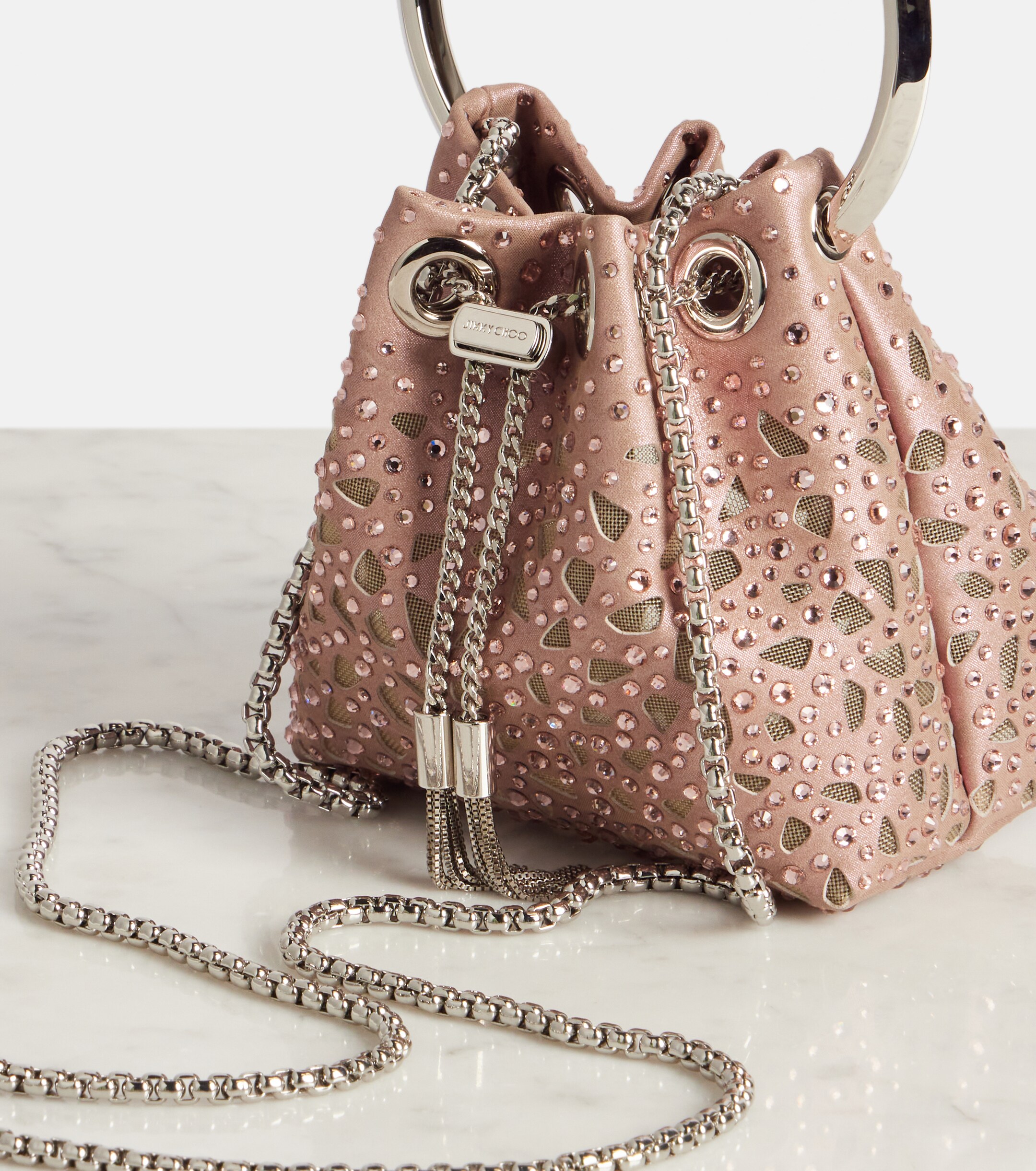 JIMMY CHOO Bon Bon Micro satin bucket bag