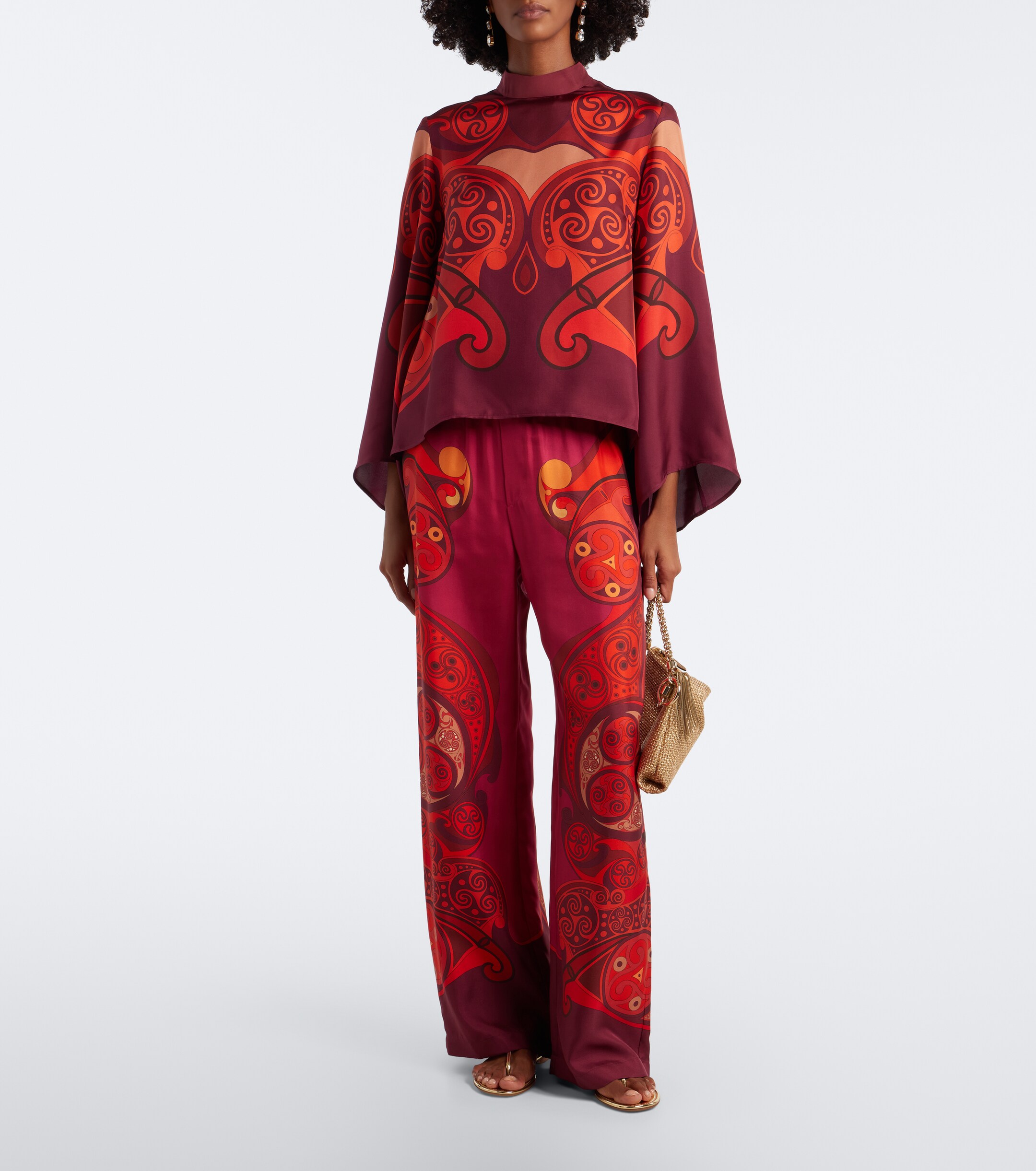 La DoubleJ La DoubleJ Club printed silk twill wide-leg pants