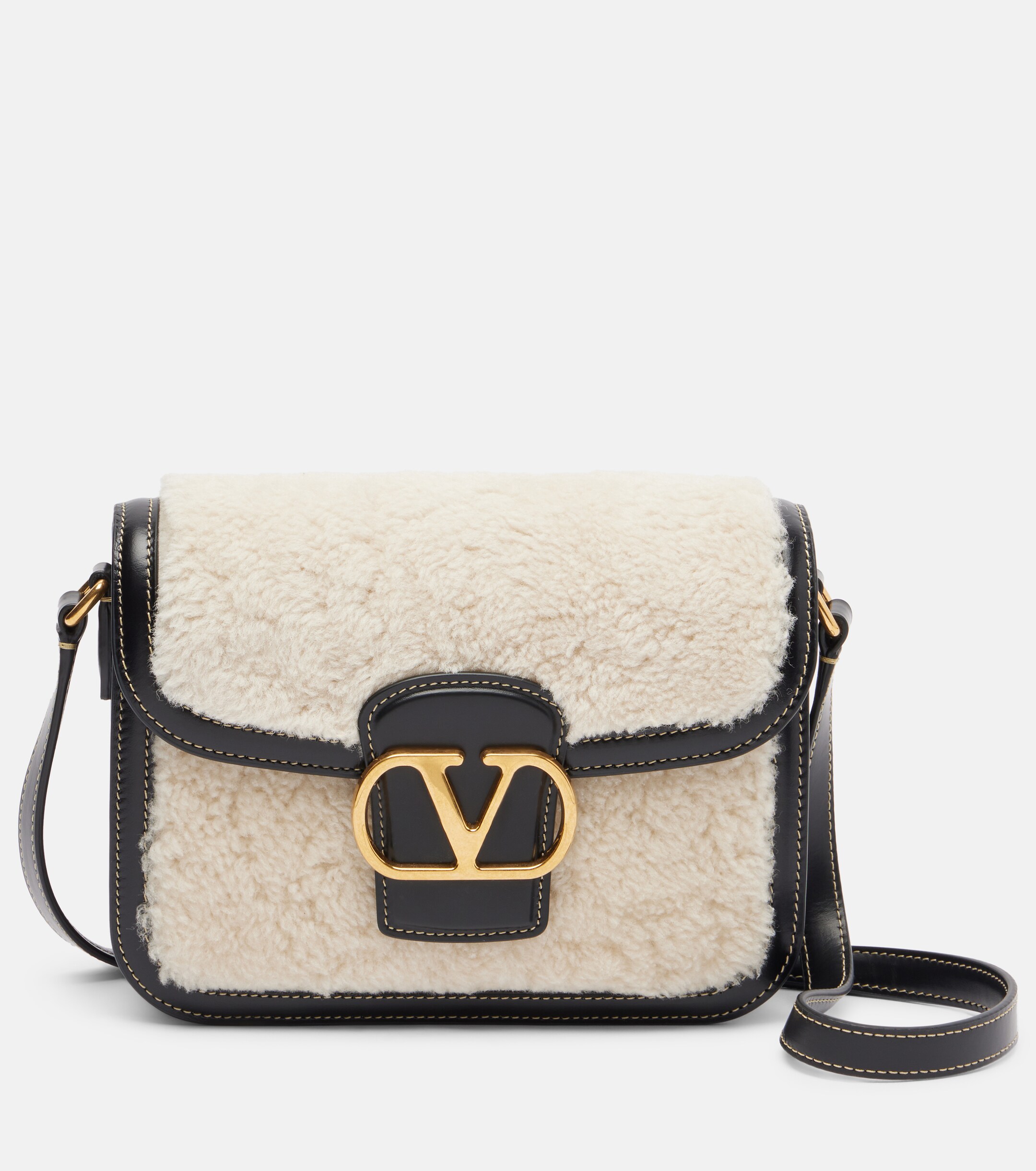 Valentino Garavani 9TO5 shearling and leather shoulder bag