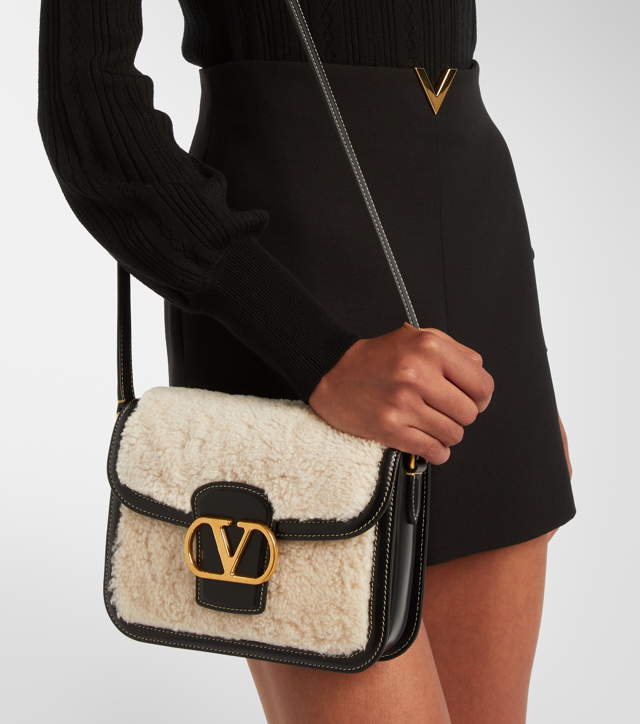 Valentino Garavani 9TO5 shearling and leather shoulder bag thumbnail