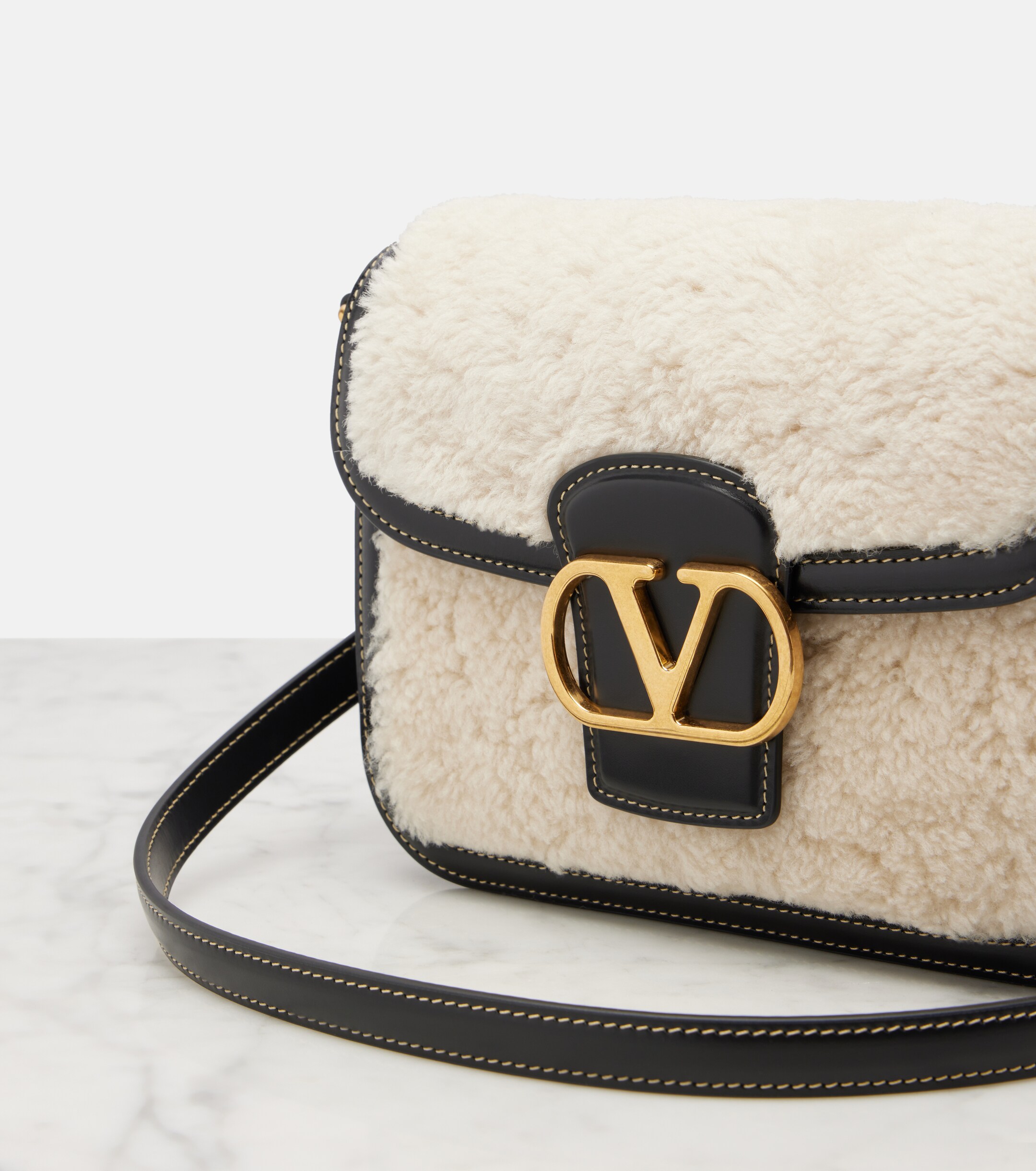 Valentino Garavani 9TO5 shearling and leather shoulder bag thumbnail