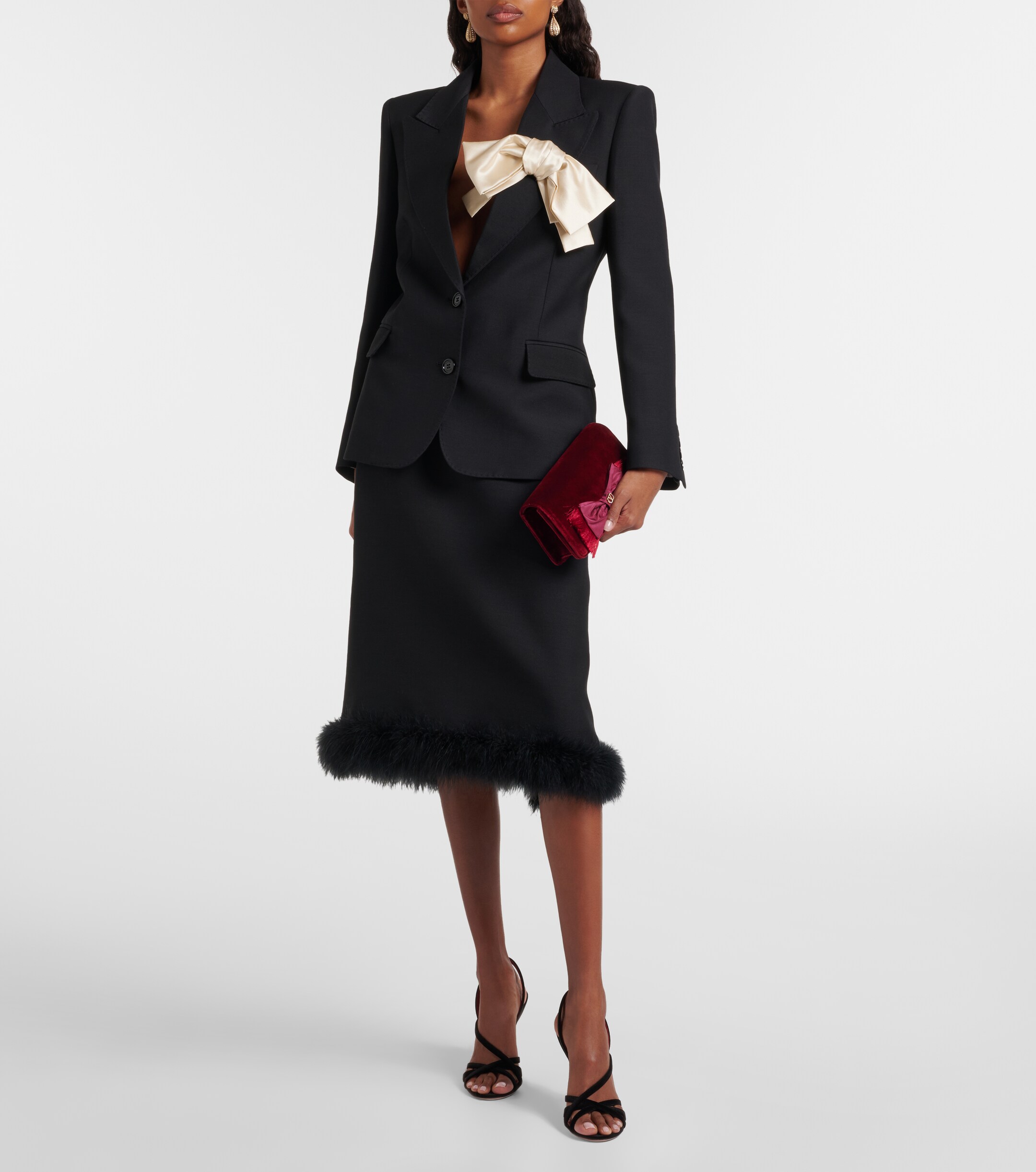 Valentino Garavani VLogo Mini bow-detail velvet clutch thumbnail