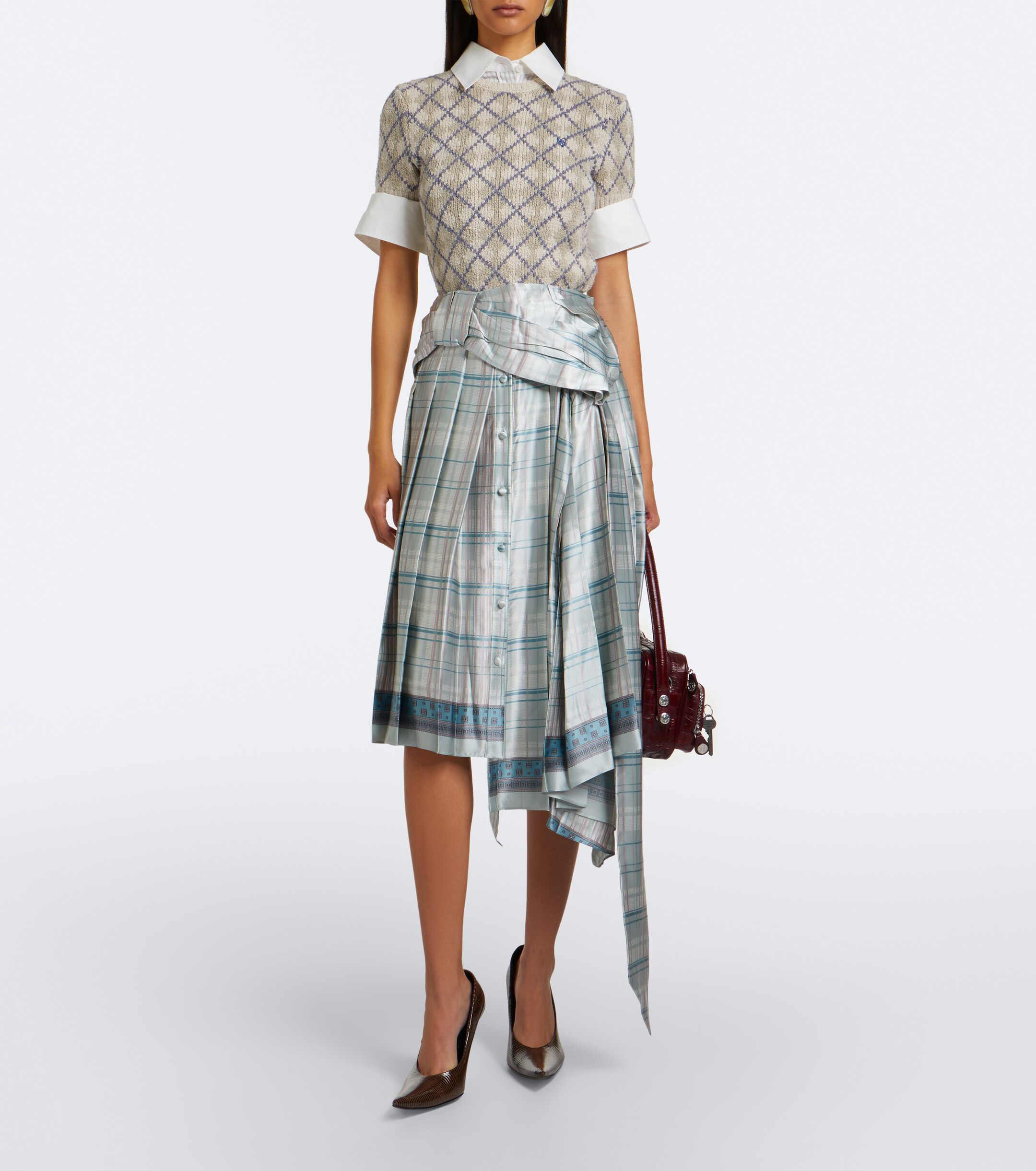 Acne Studios Acne Studios Bow-detail checked silk satin midi skirt