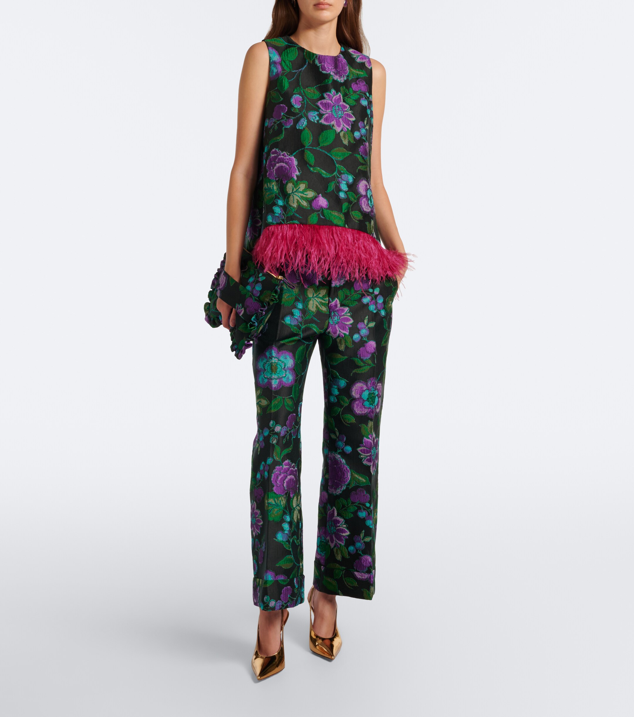 La DoubleJ La DoubleJ Floral ruffled jacquard pouch