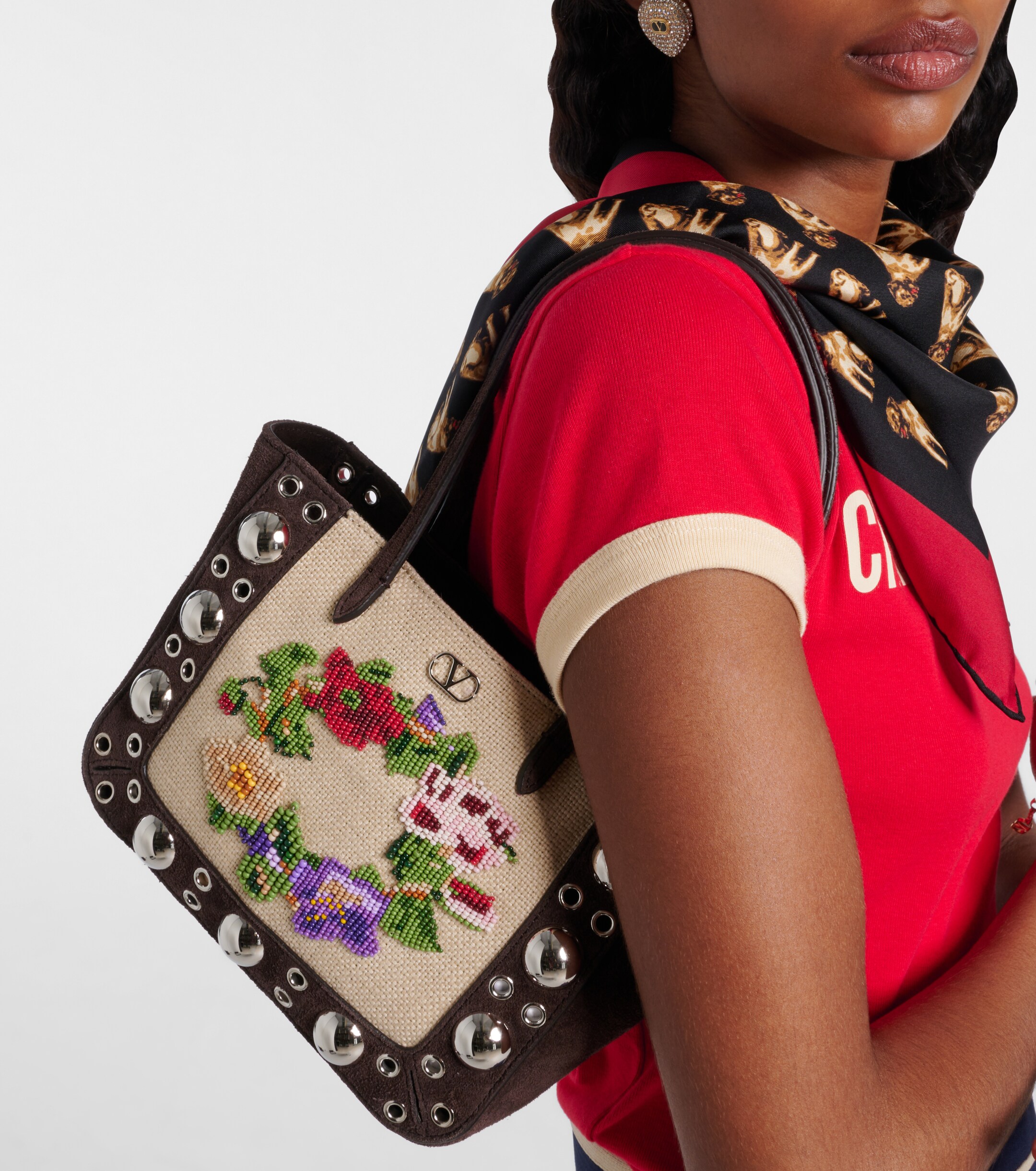 Valentino Garavani Nellcôte Mini embellished suede tote bag thumbnail