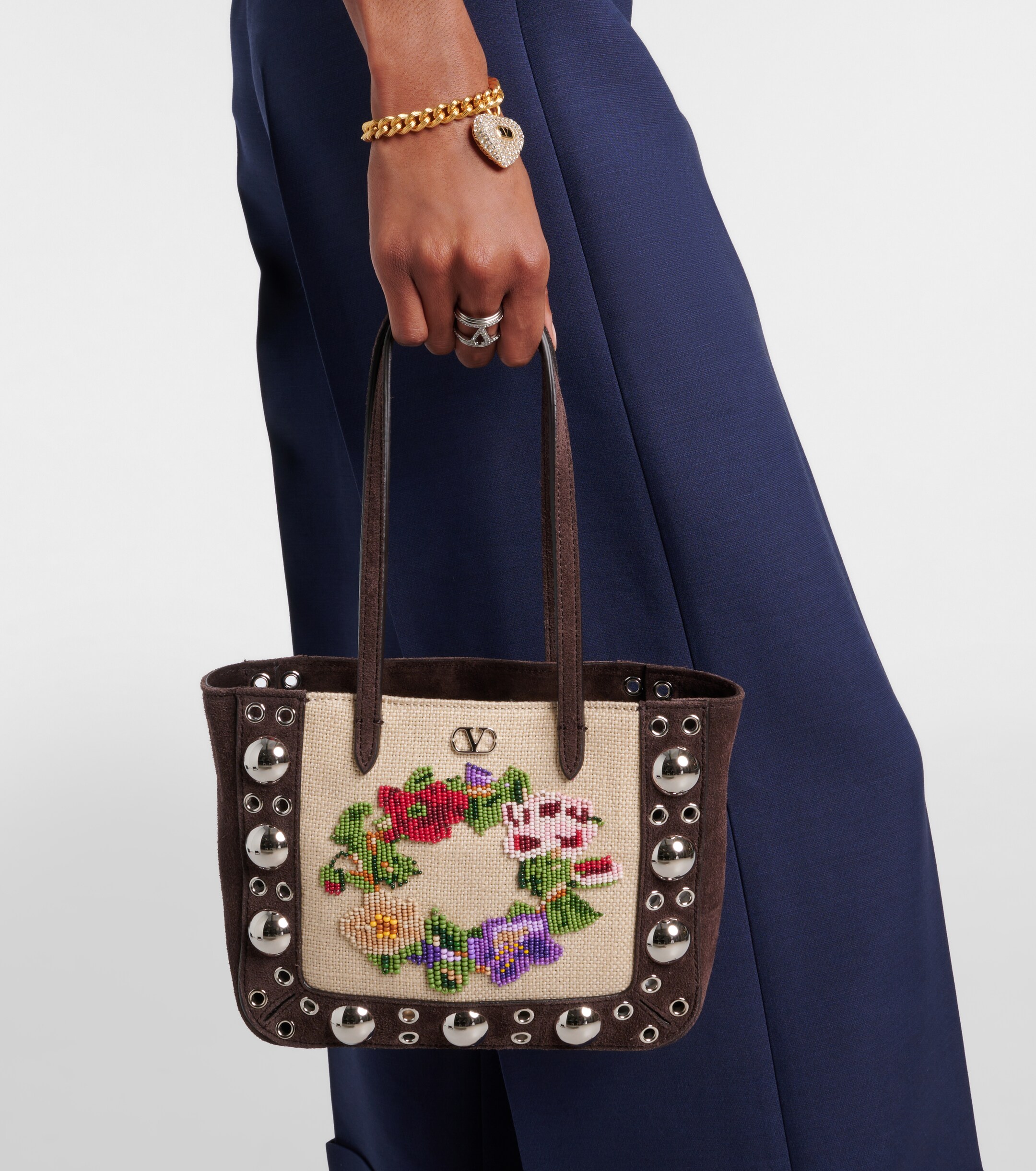 Valentino Garavani Nellcôte Mini embellished suede tote bag thumbnail