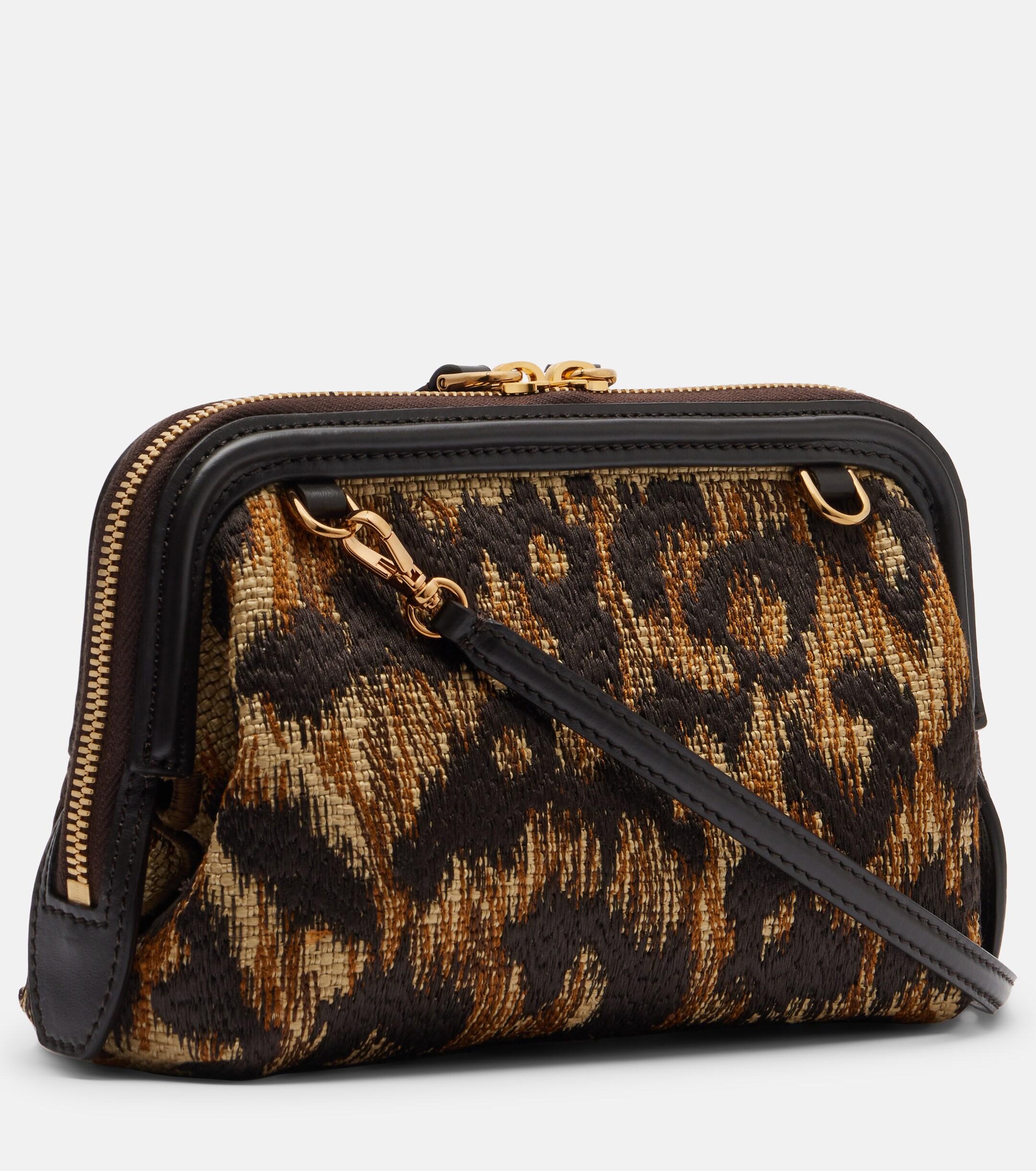 Etro Doc leather-trimmed raffia-effect crossbody bag