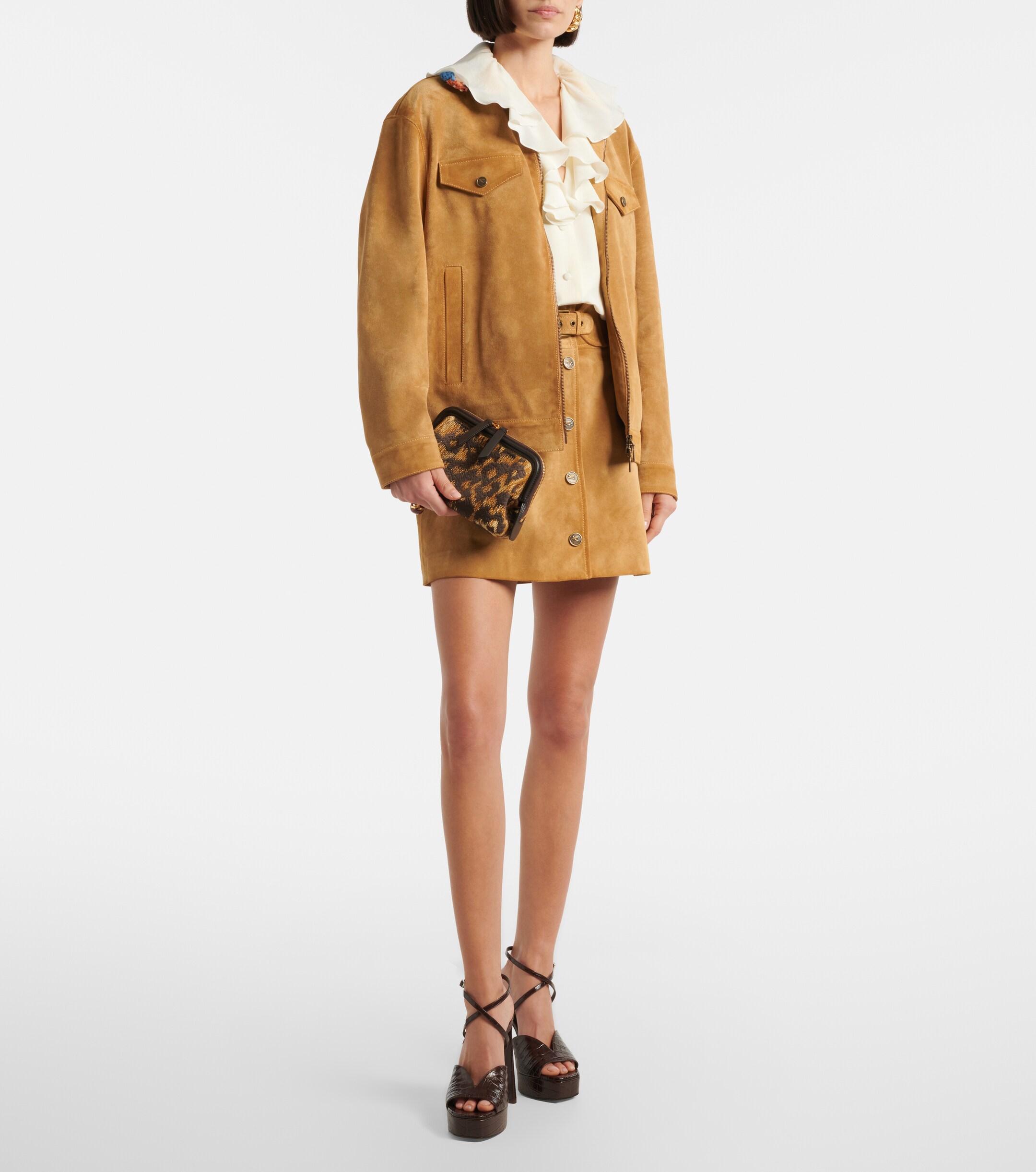 Etro Doc leather-trimmed raffia-effect crossbody bag