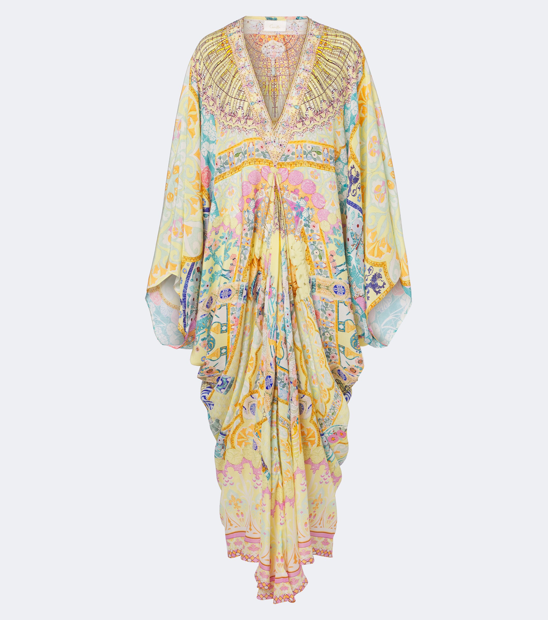Camilla Camilla Floral embellished draped silk kaftan