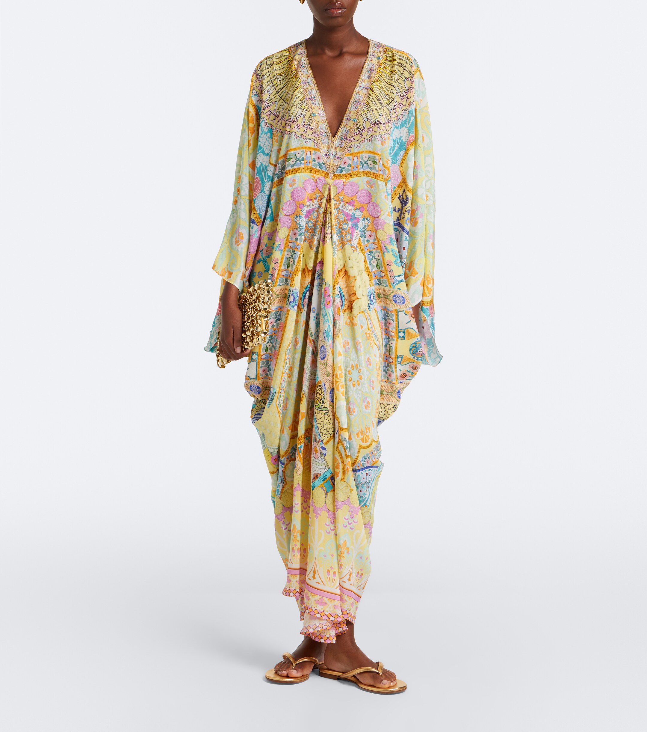 Camilla Camilla Floral embellished draped silk kaftan