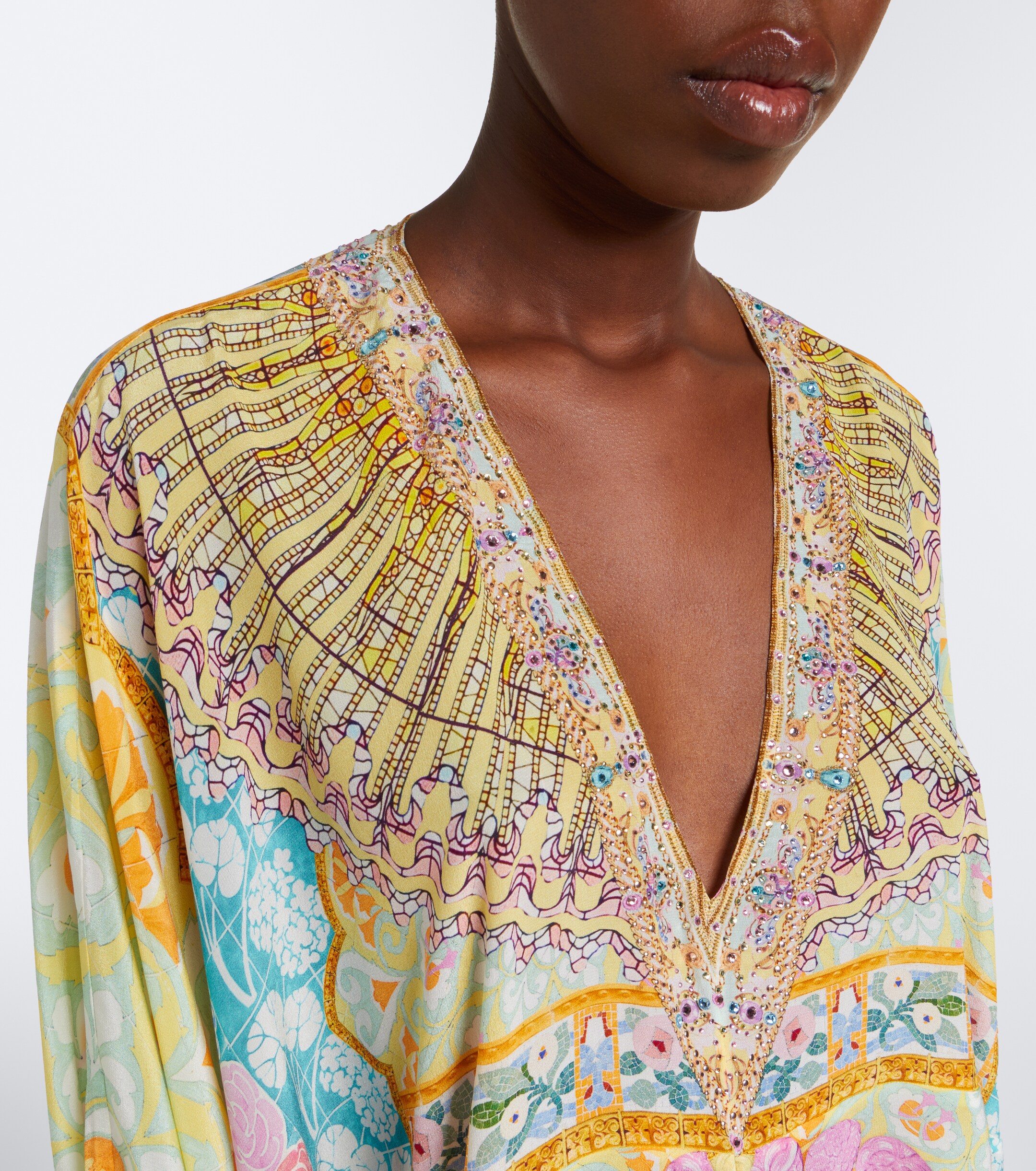 Camilla Camilla Floral embellished draped silk kaftan