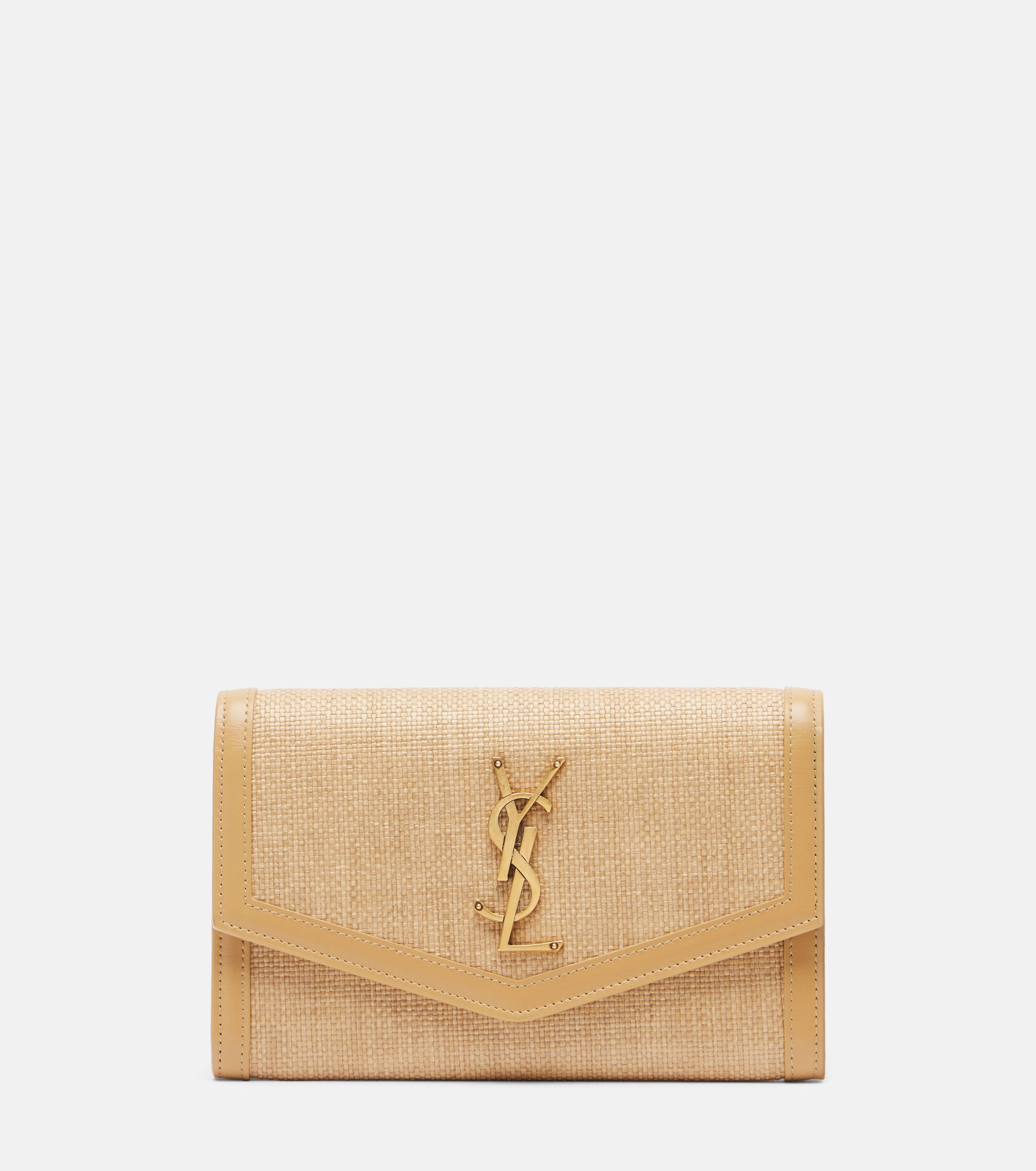 Saint Laurent Uptown raffia wallet on chain