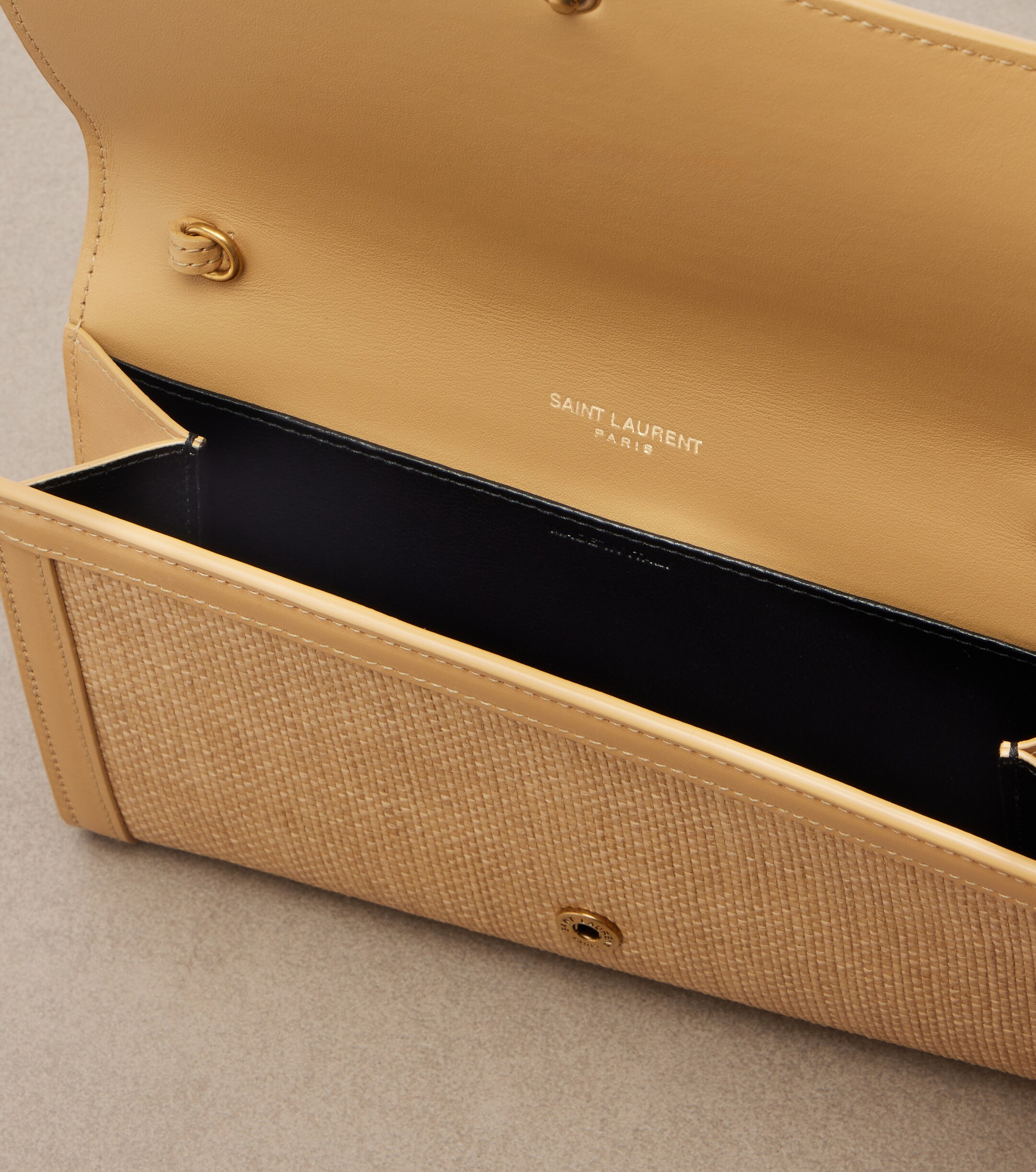 Saint Laurent Uptown raffia wallet on chain